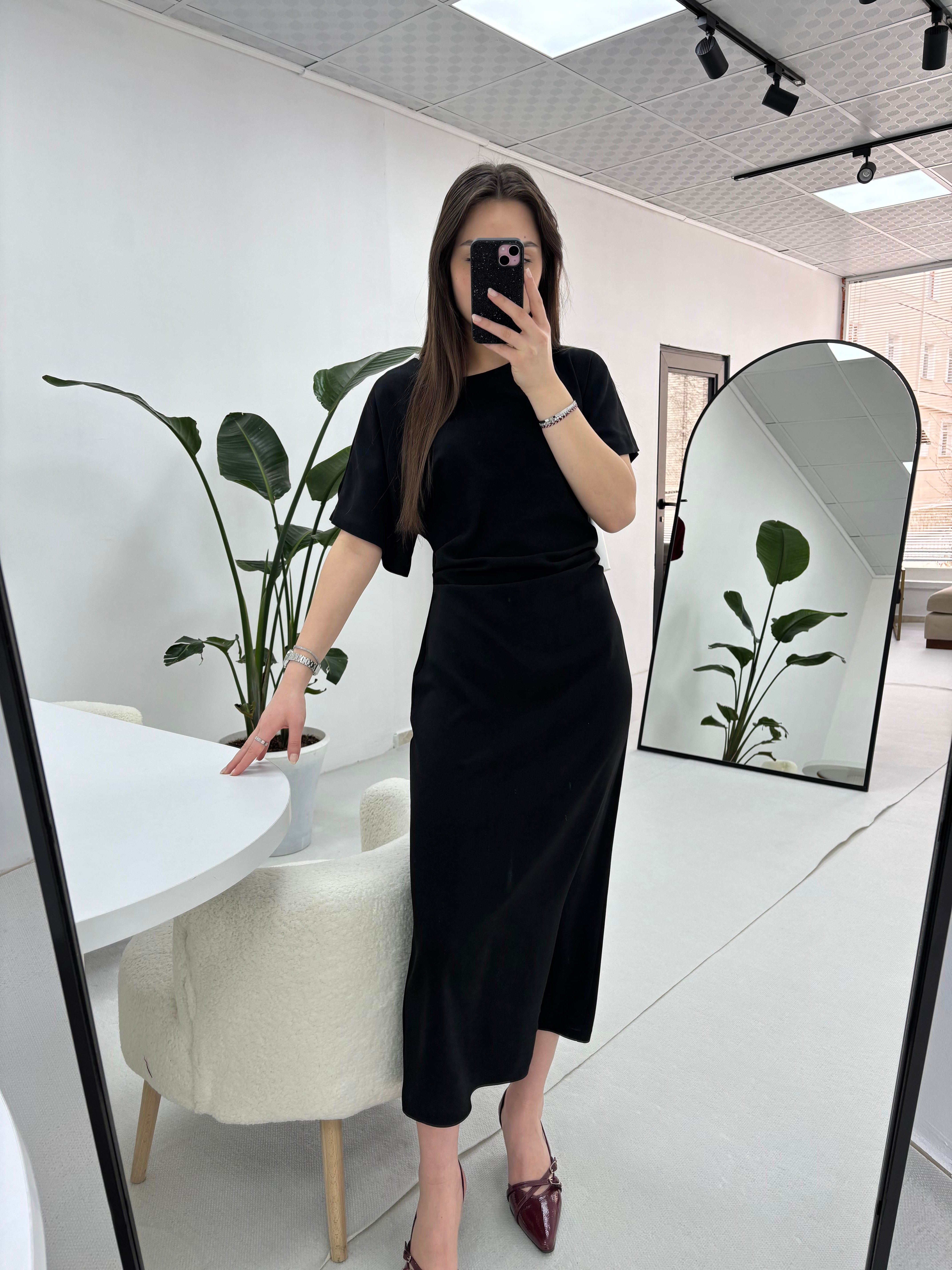 Belden Drape Detaylı Siyah Elbise 