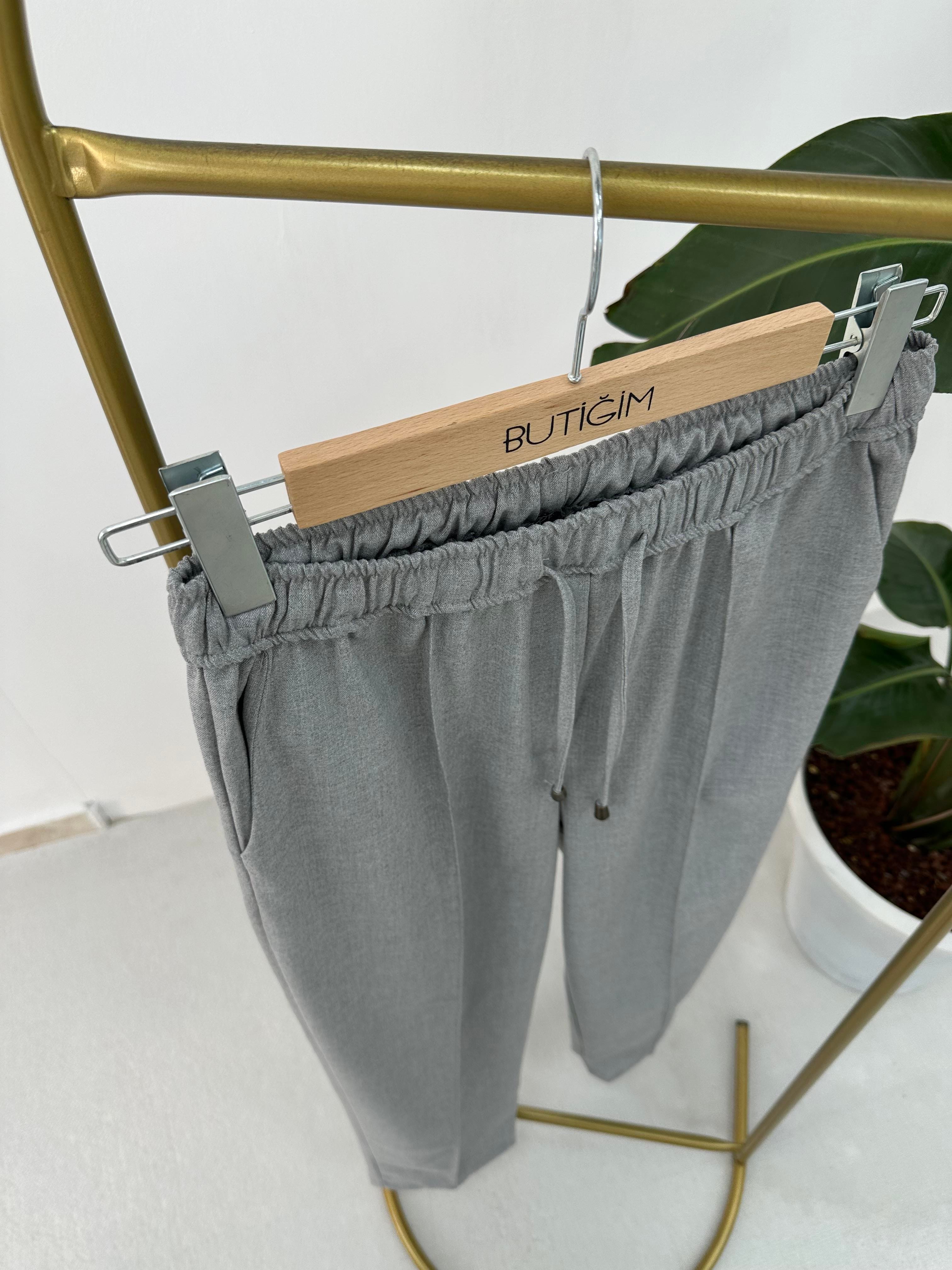 Beli Lastikli Pantolon Gri
