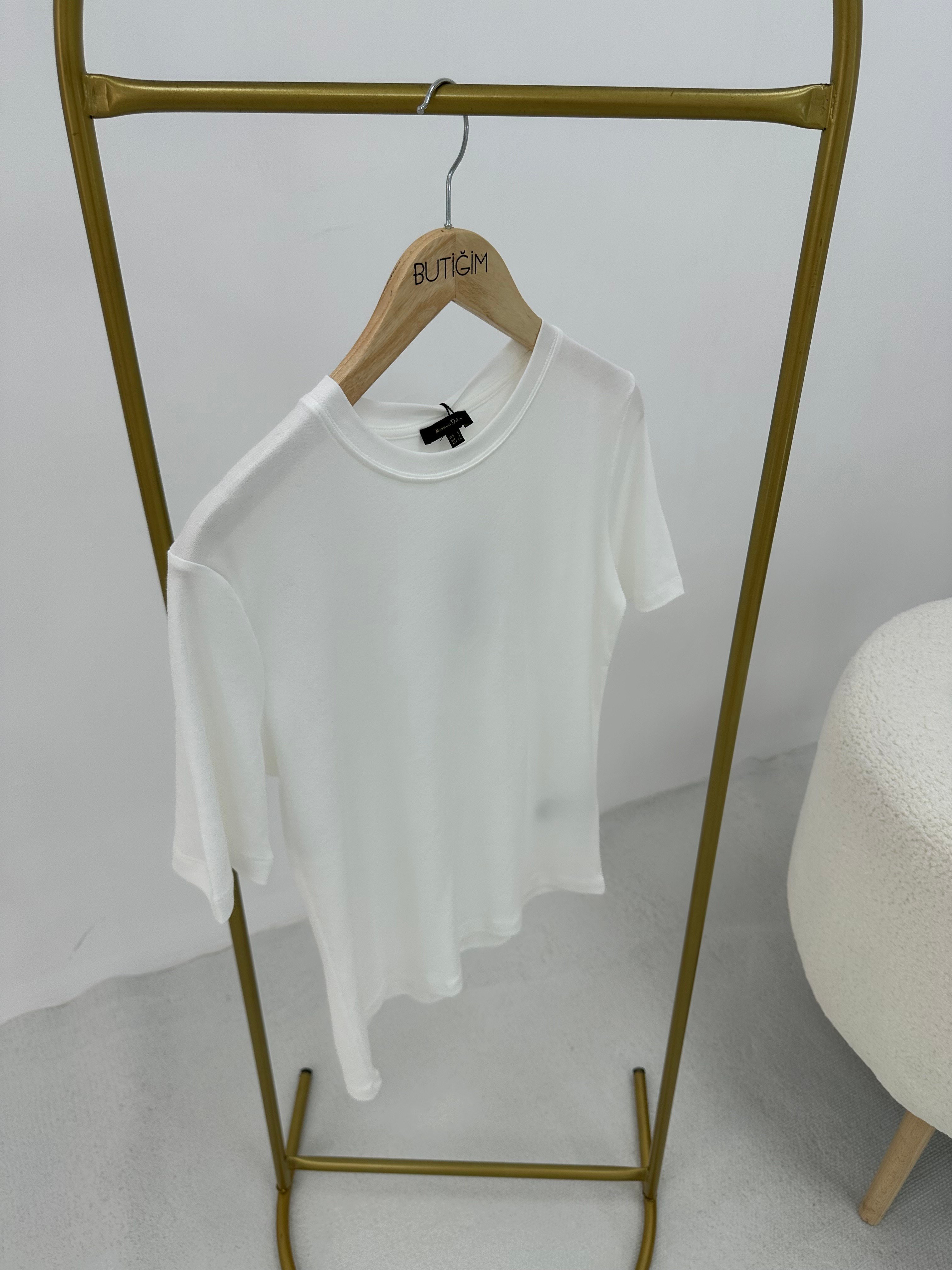 Bisiklet Yaka Beyaz  T-shirt