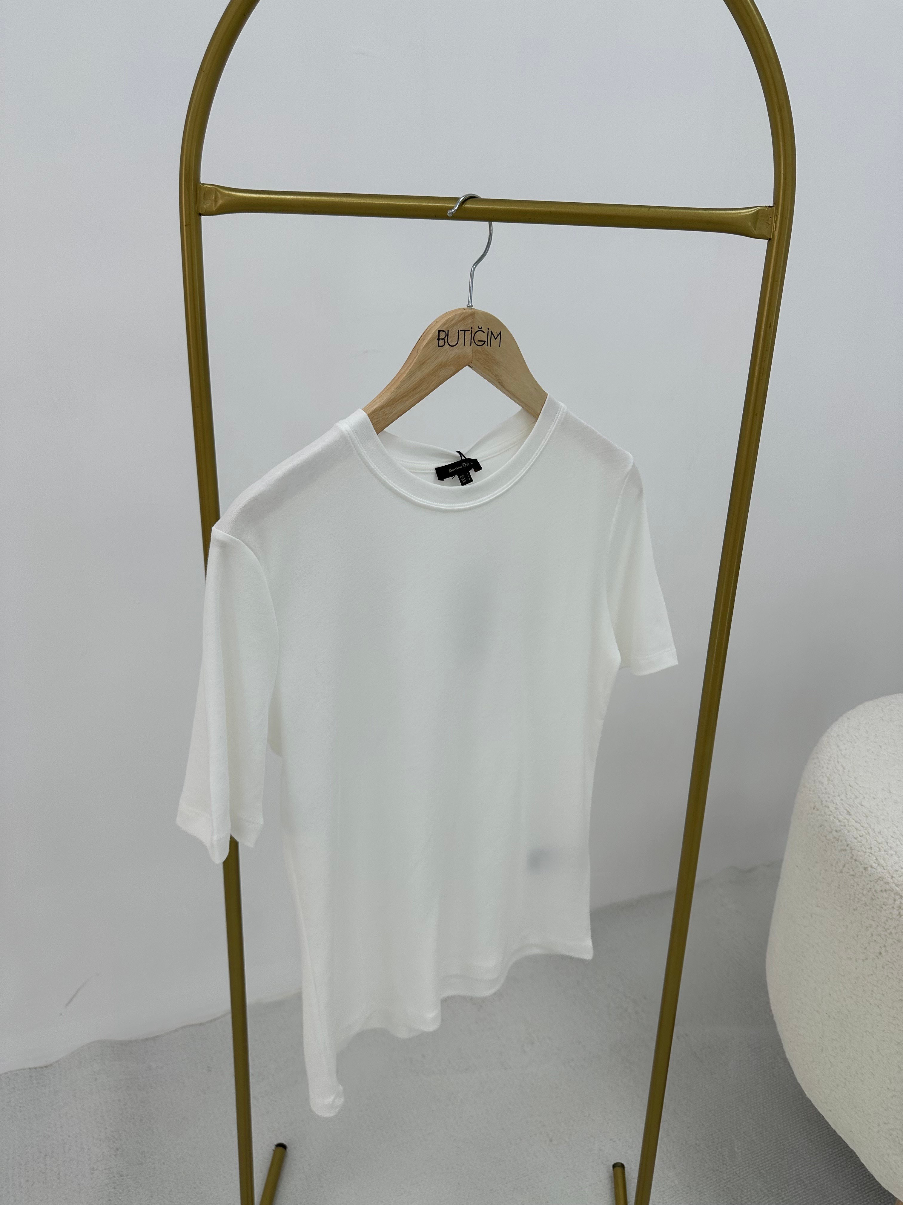 Bisiklet Yaka Beyaz  T-shirt