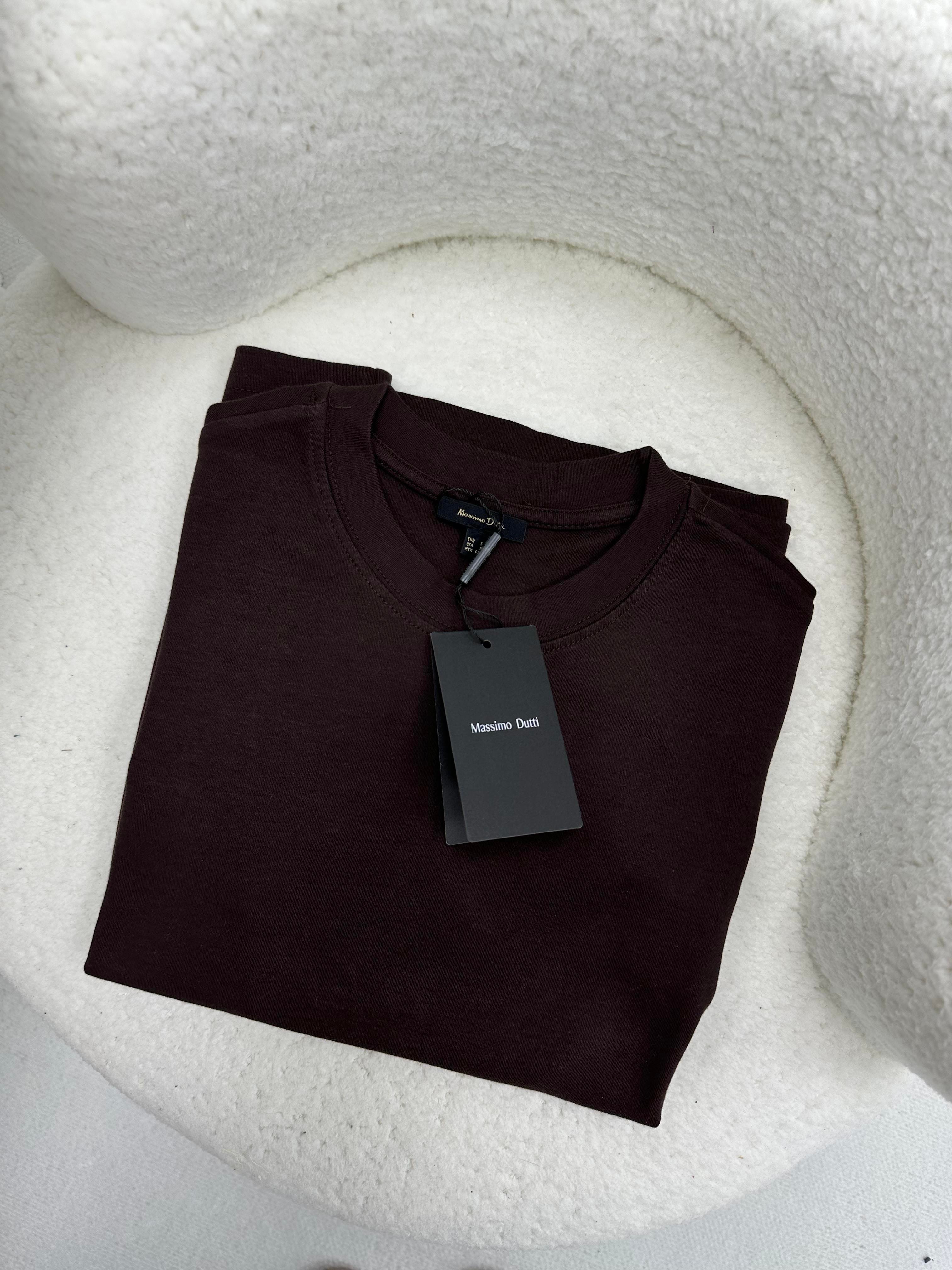 Bisiklet Yaka Kahverengi T-shirt 