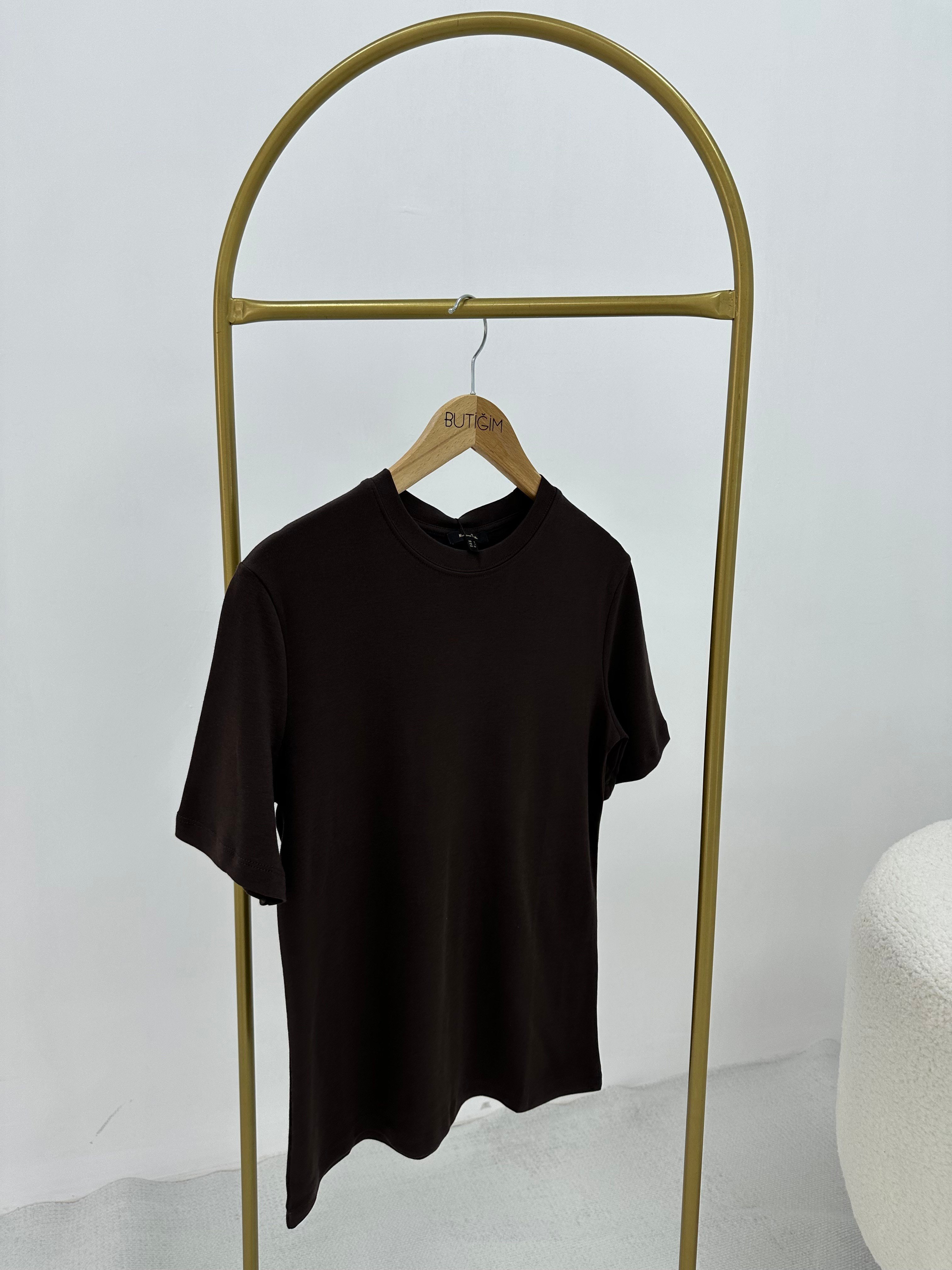 Bisiklet Yaka Kahverengi T-shirt