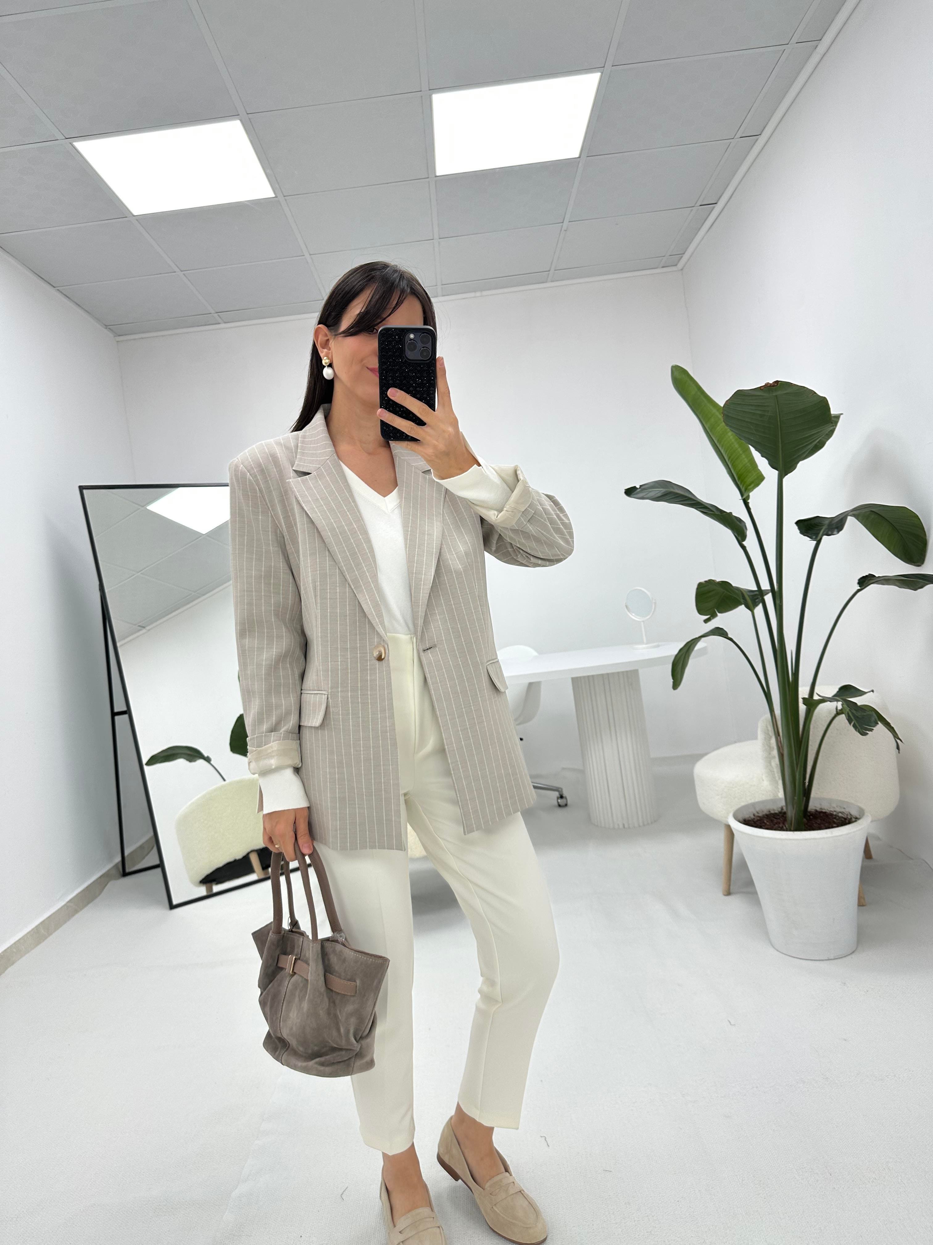 Blazer Ceket Gri  Beyaz Çizgili 