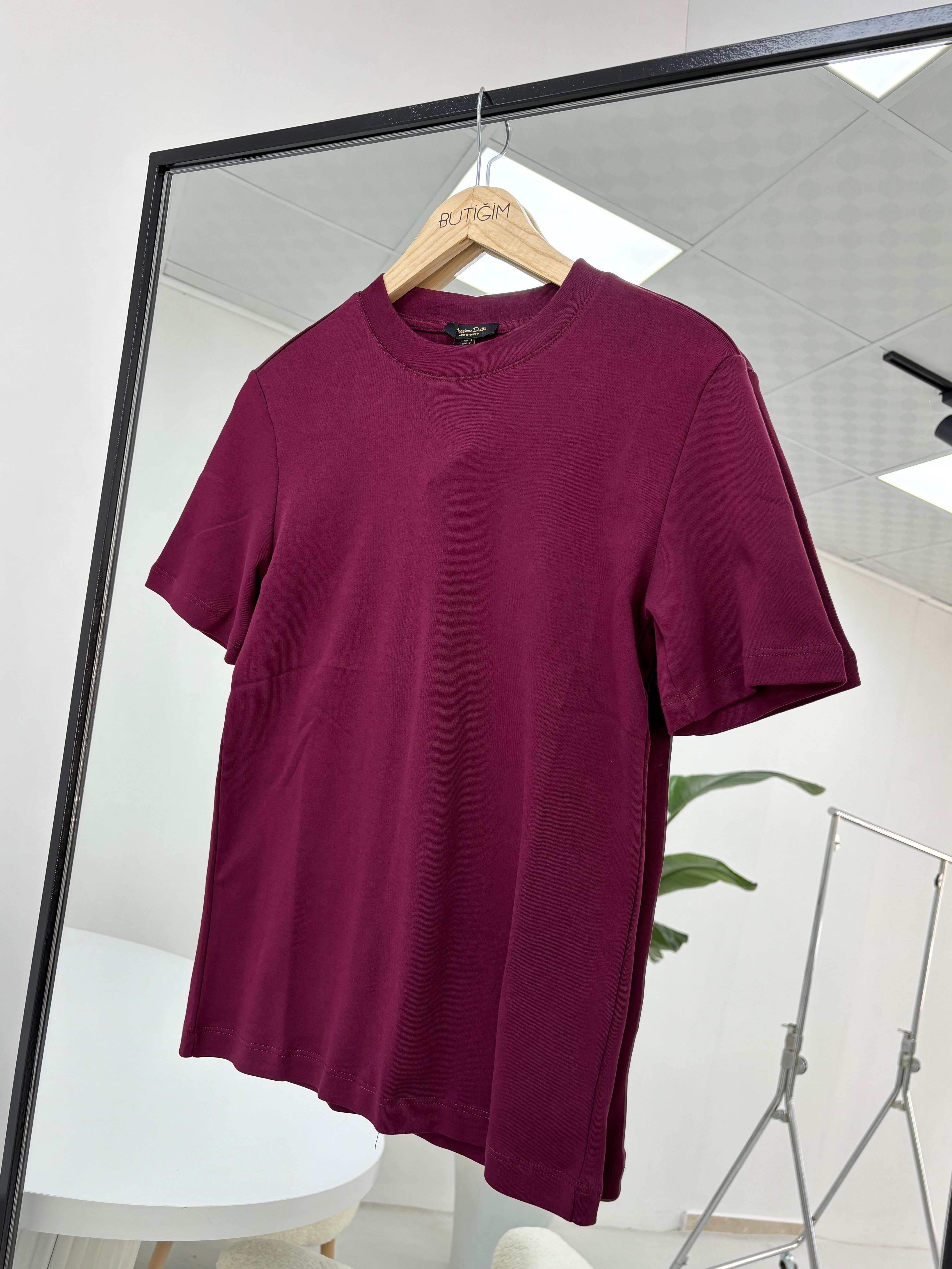 Bordo Kısa Kollu Biyeli T Shirt 