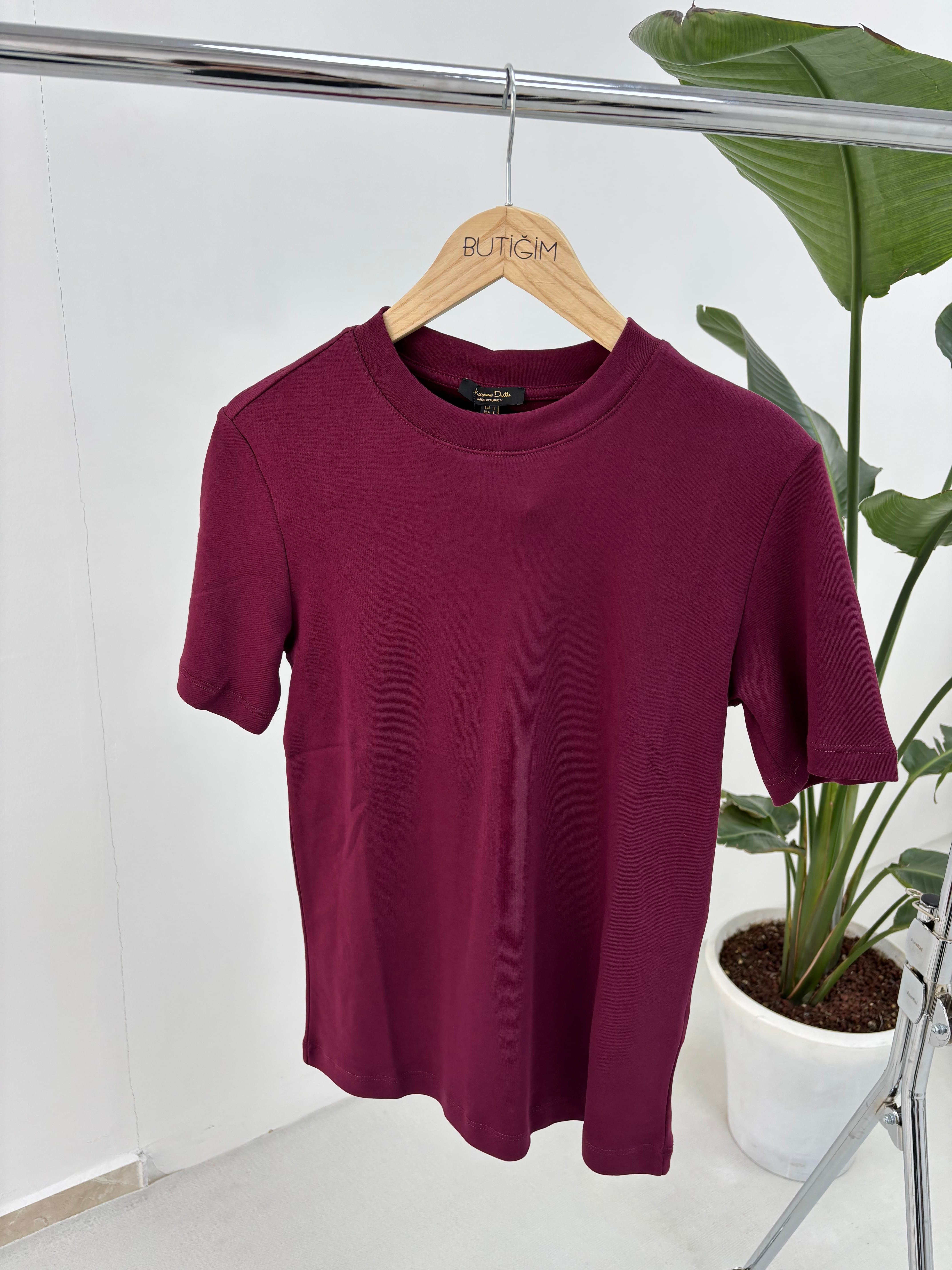 Bordo Kısa Kollu Biyeli T Shirt 