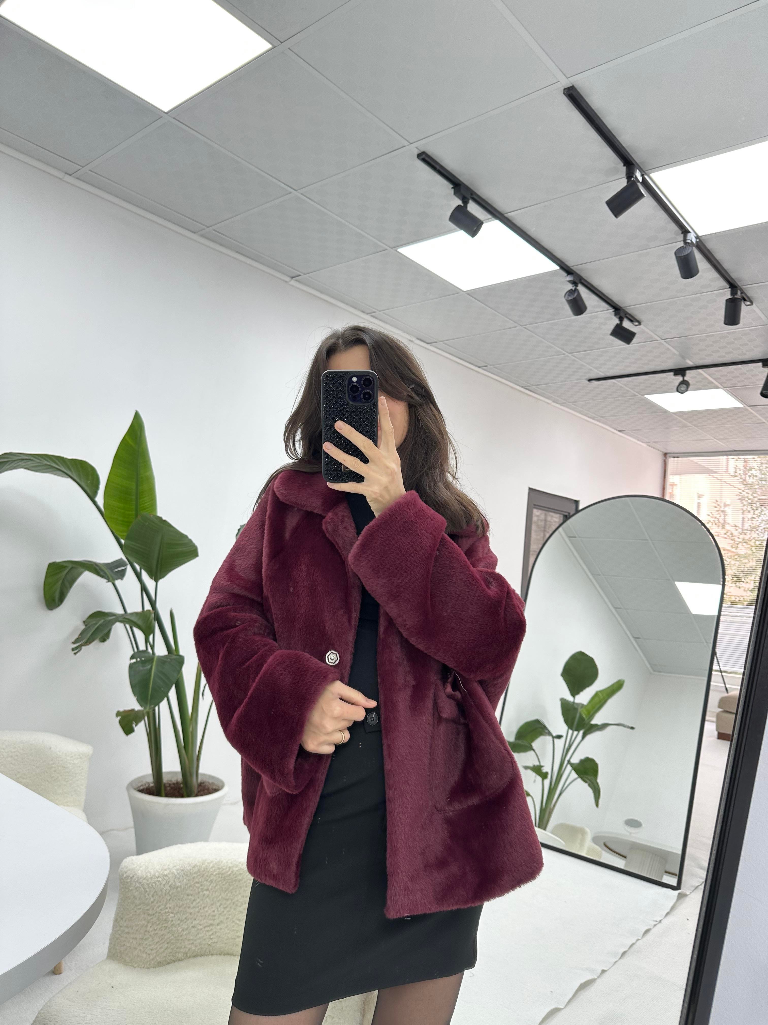 Bordo Peluş Ceket 