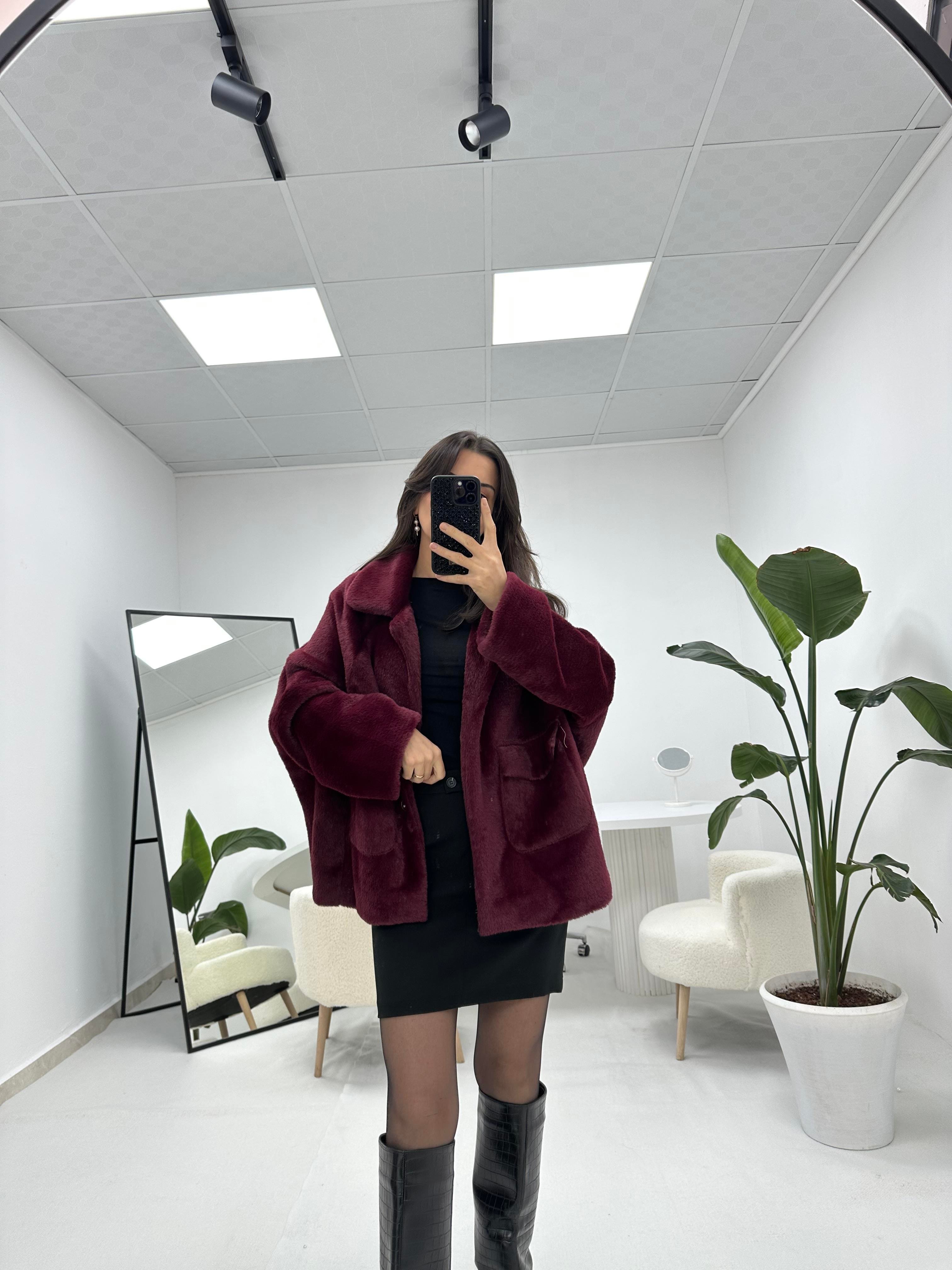 Bordo Peluş Ceket 