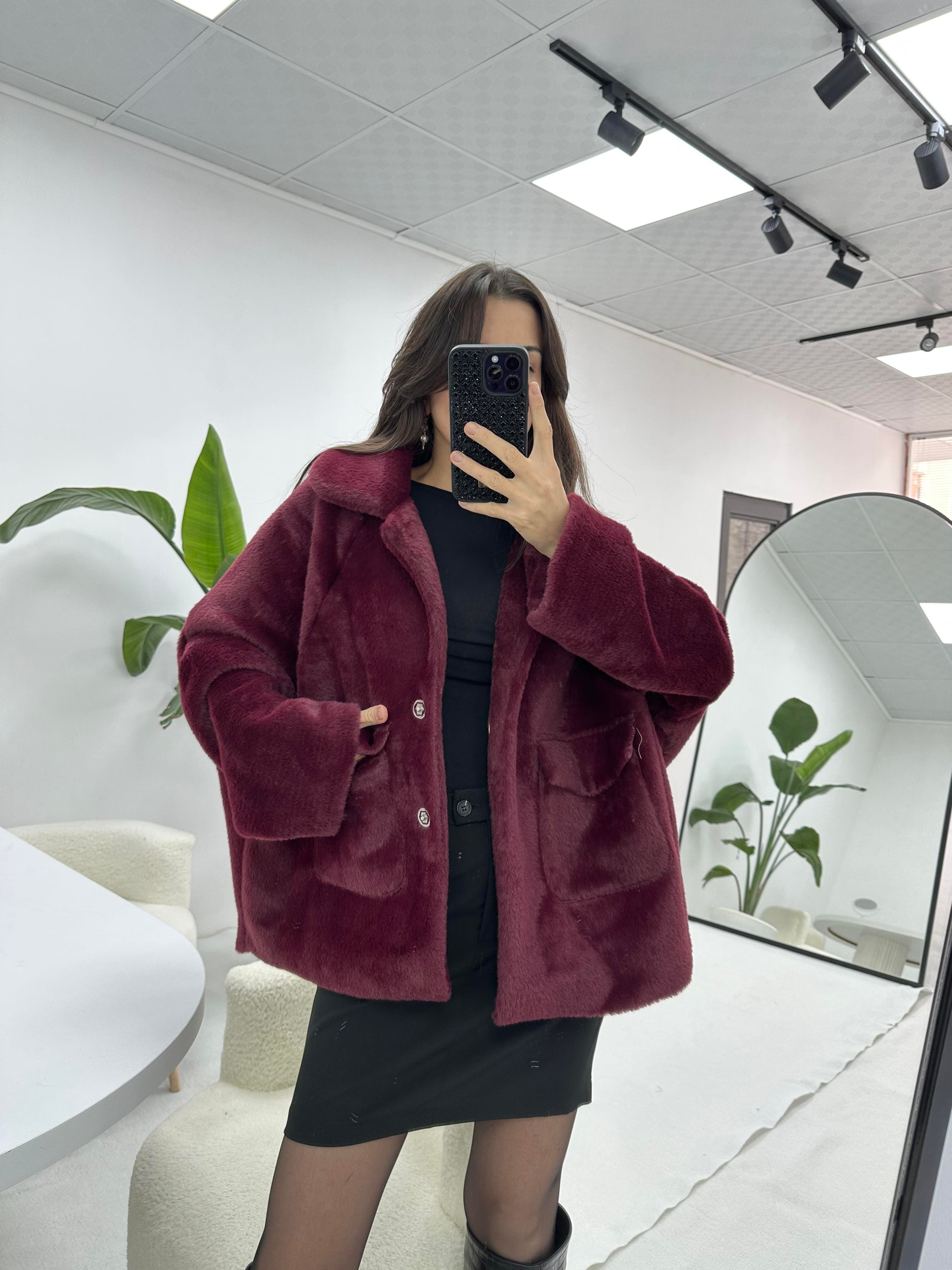 Bordo Peluş Ceket 