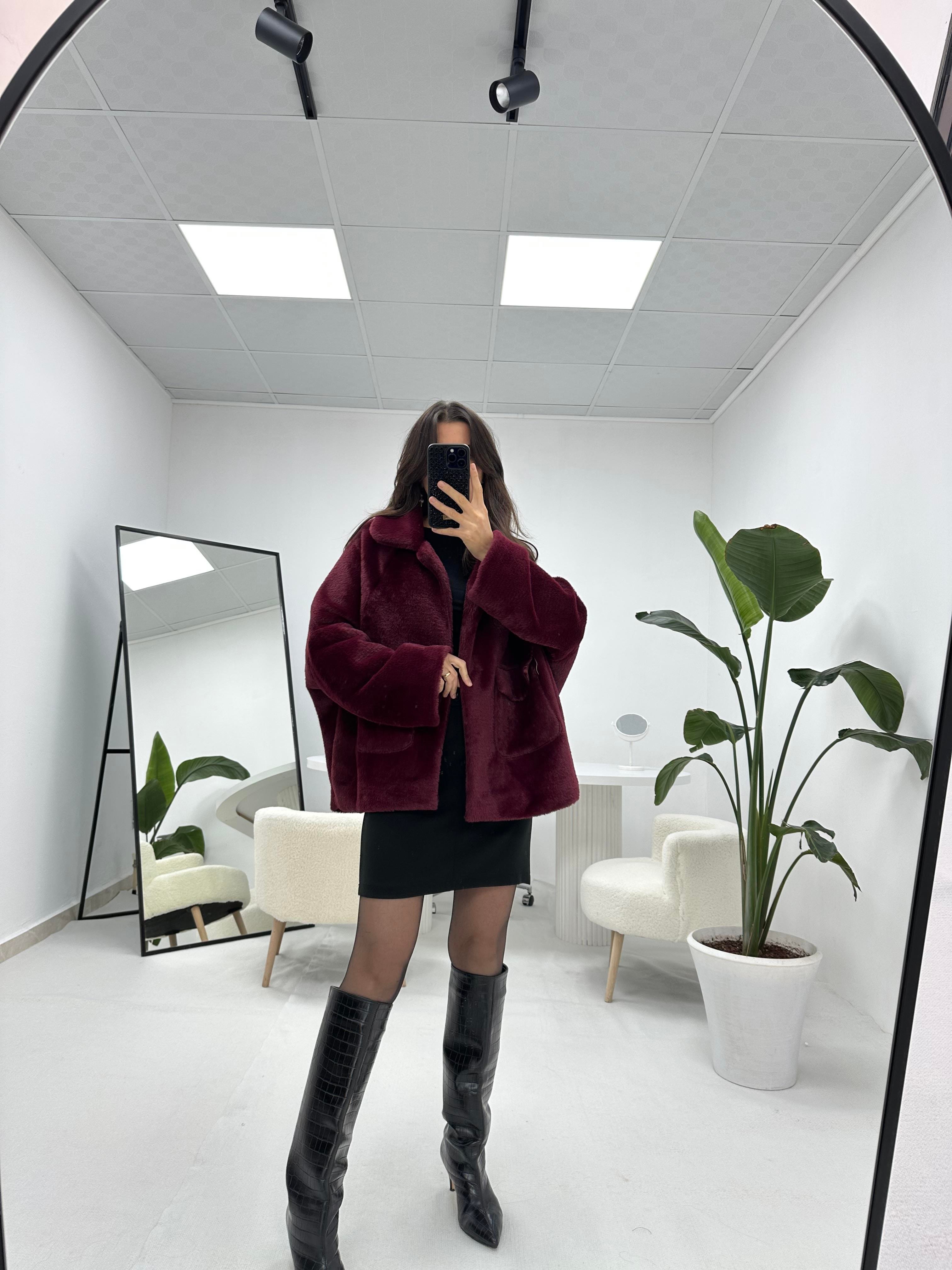 Bordo Peluş Ceket 