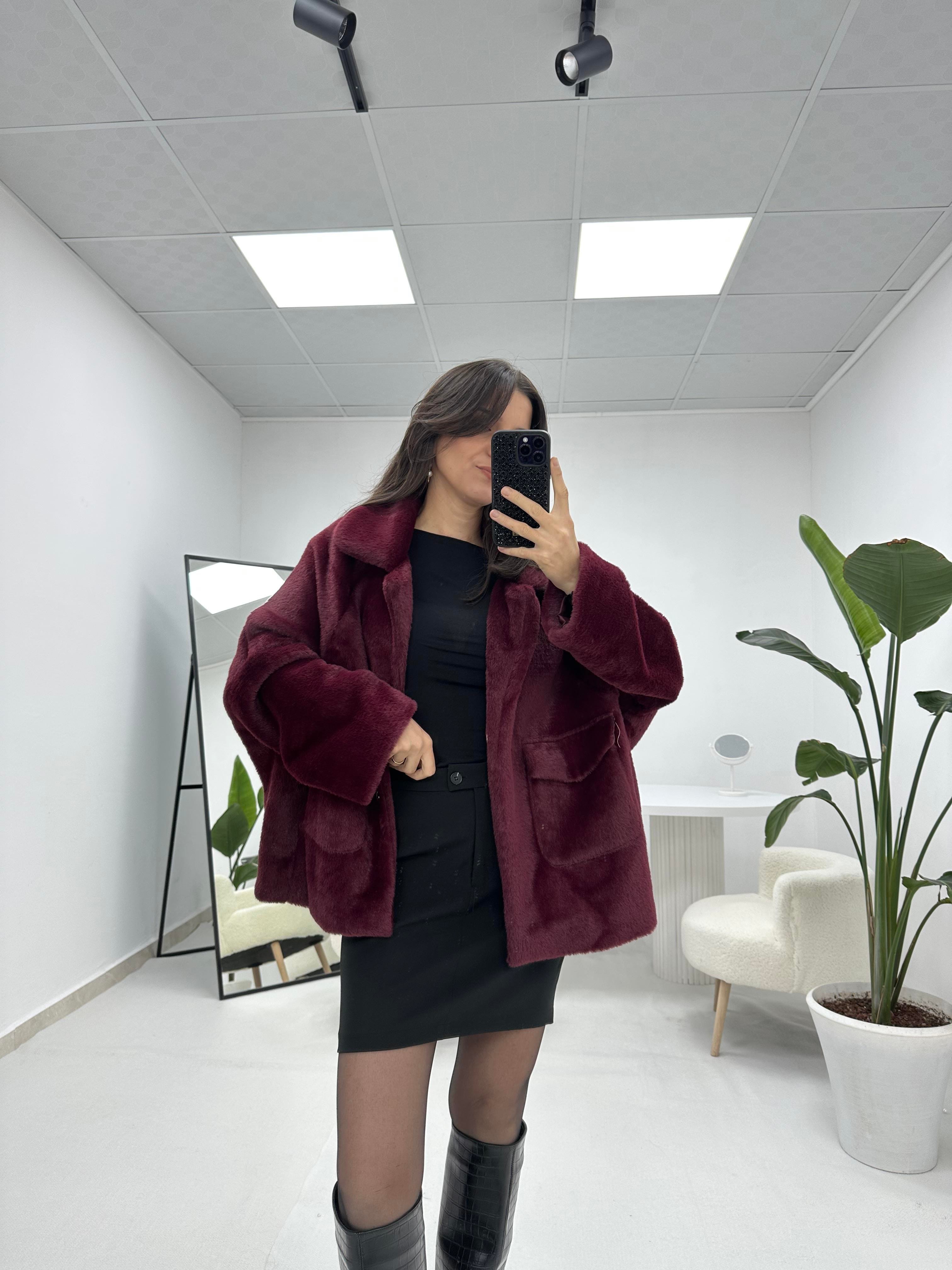 Bordo Peluş Ceket 