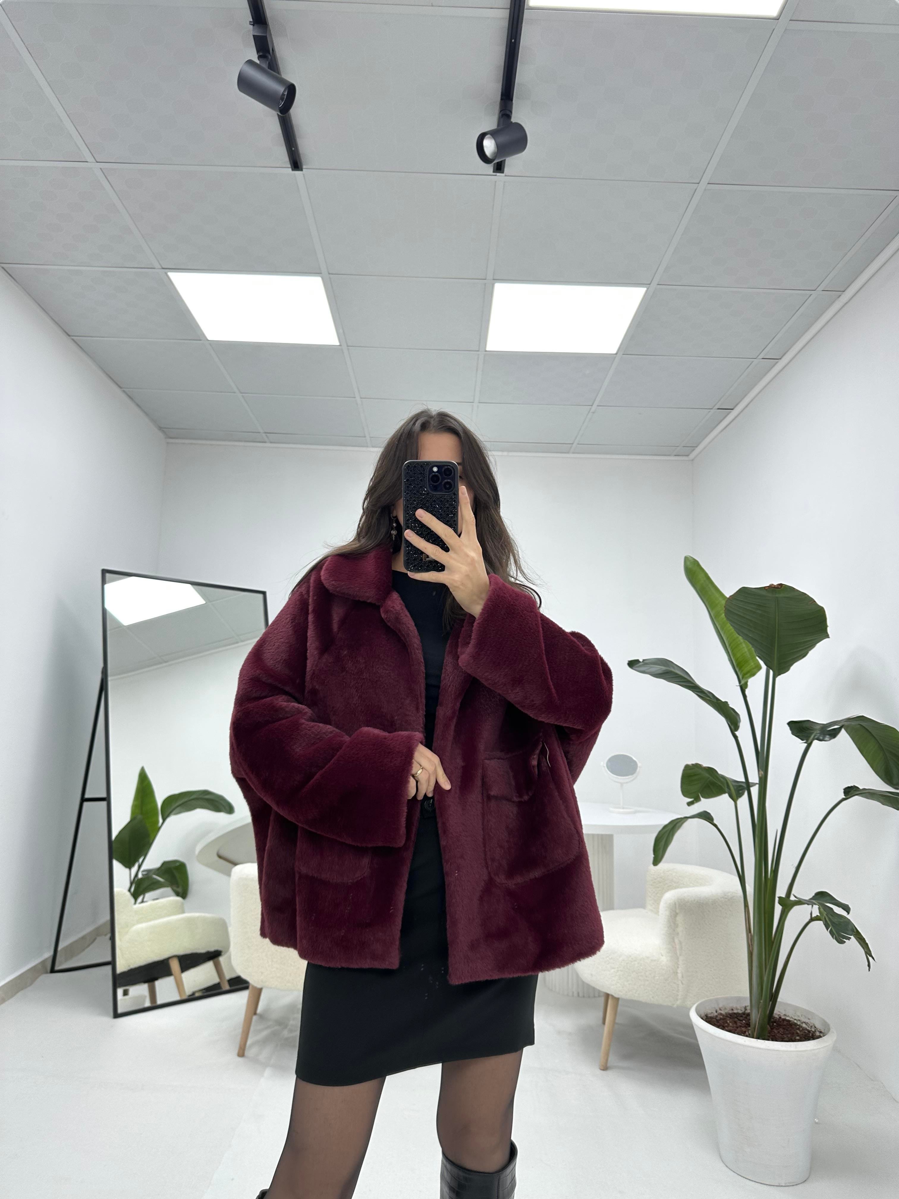 Bordo Peluş Ceket 