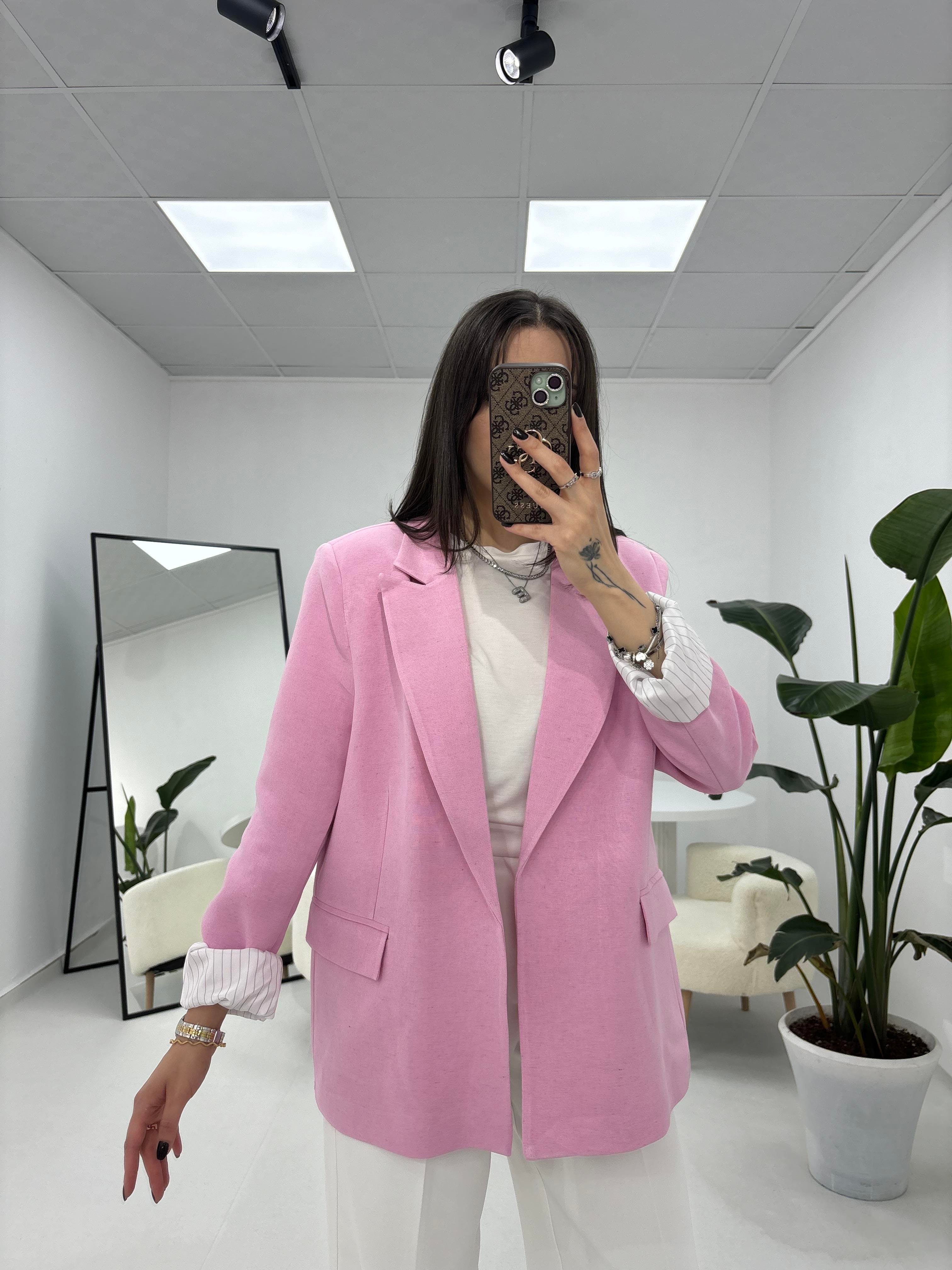 Çizgili Astarlı Pembe Ceket