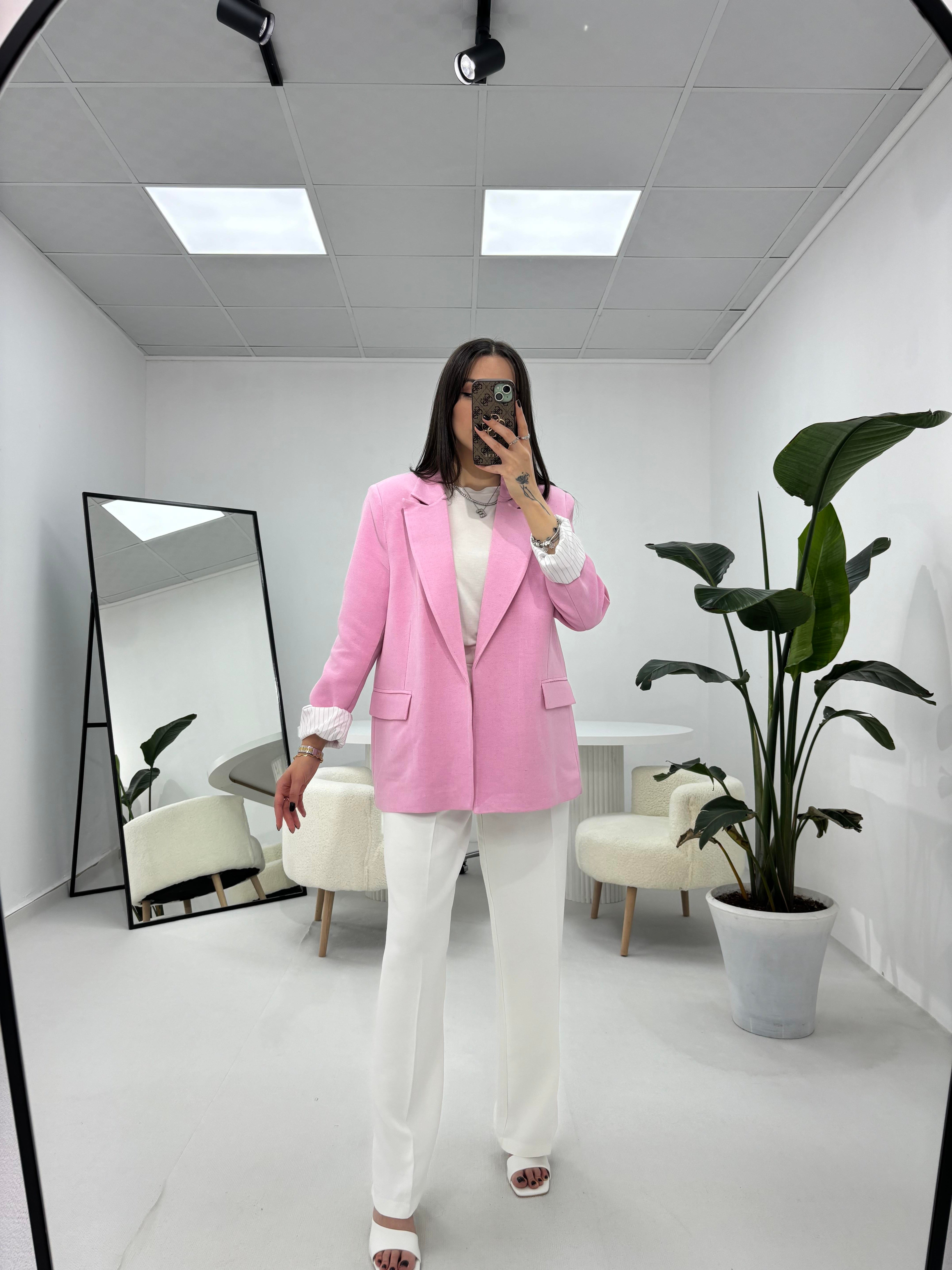 Çizgili Astarlı Pembe Ceket