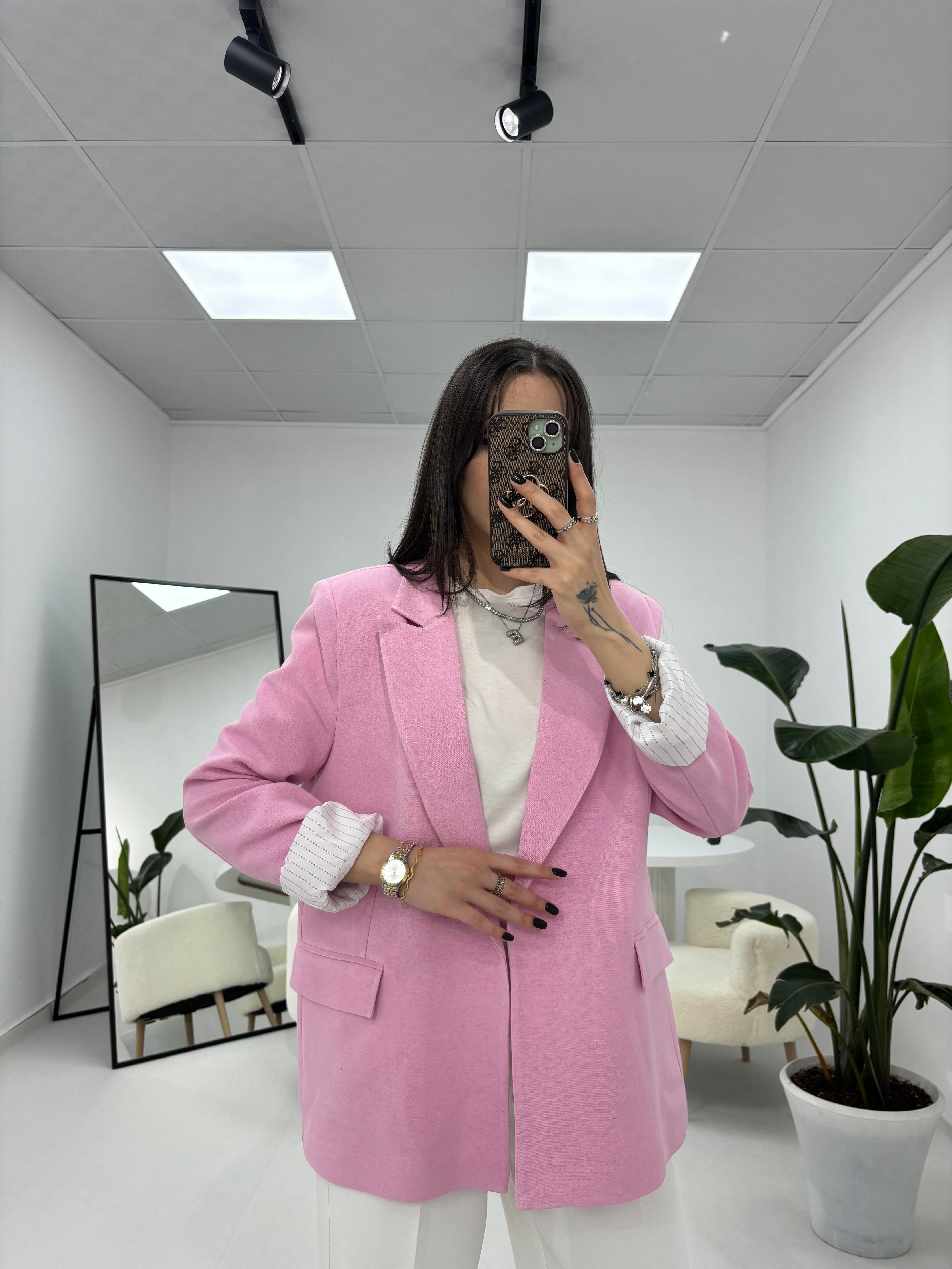 Çizgili Astarlı Pembe Ceket