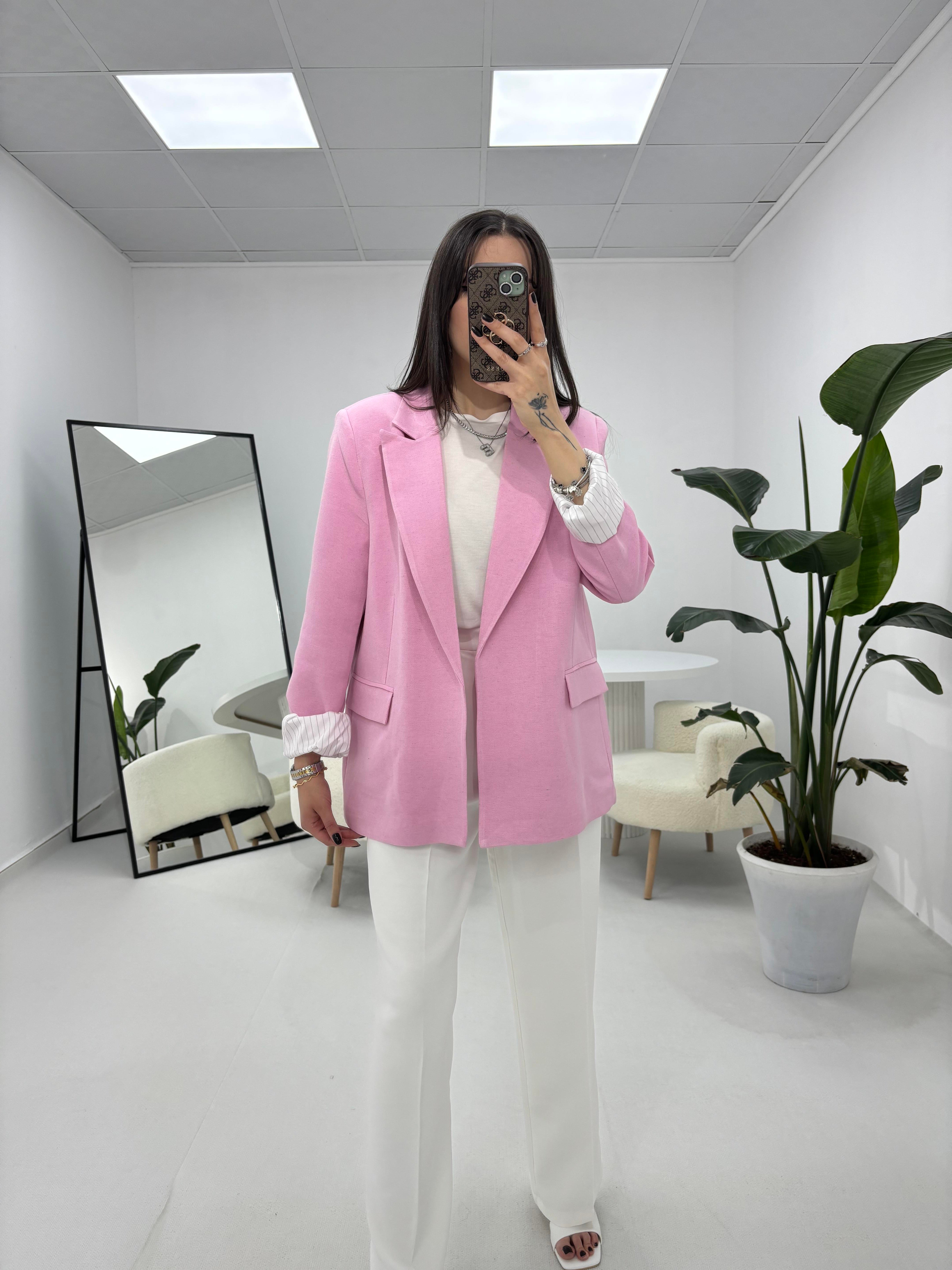Çizgili Astarlı Pembe Ceket