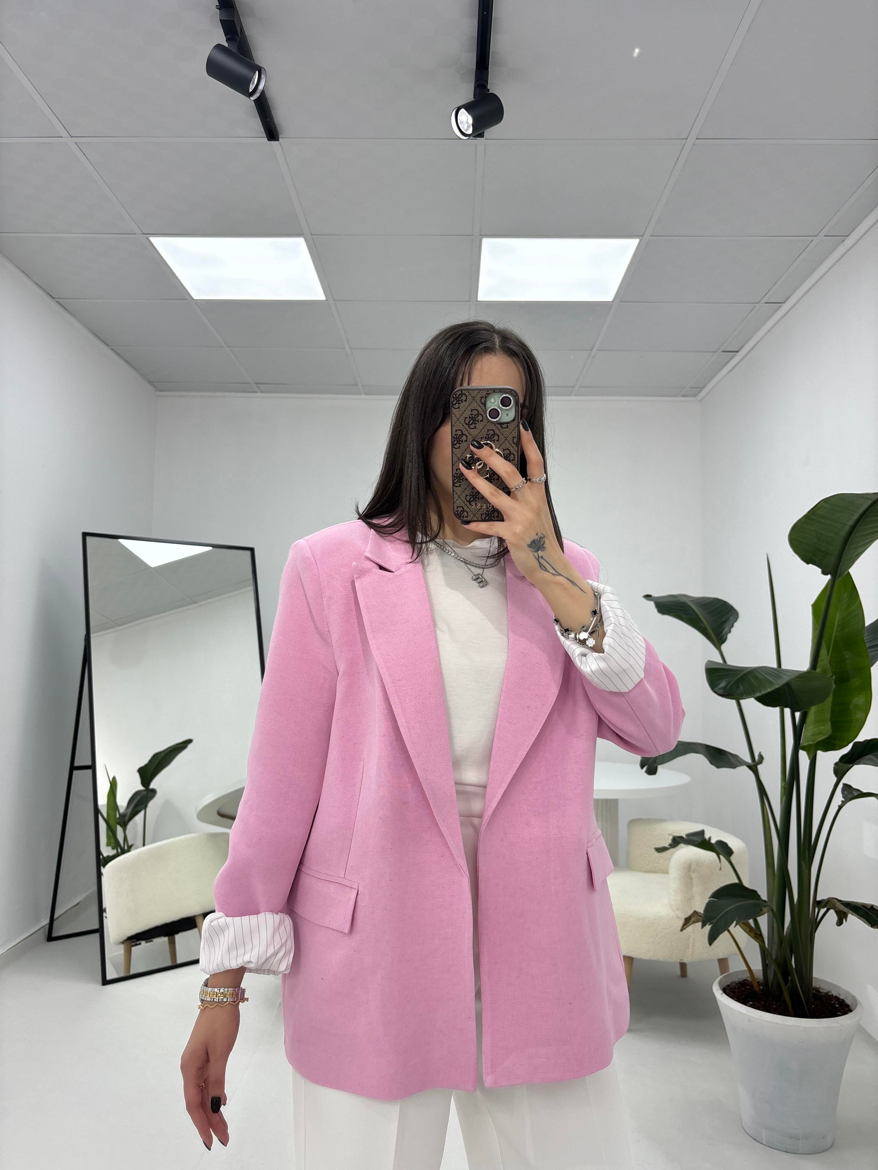 Çizgili Astarlı Pembe Ceket