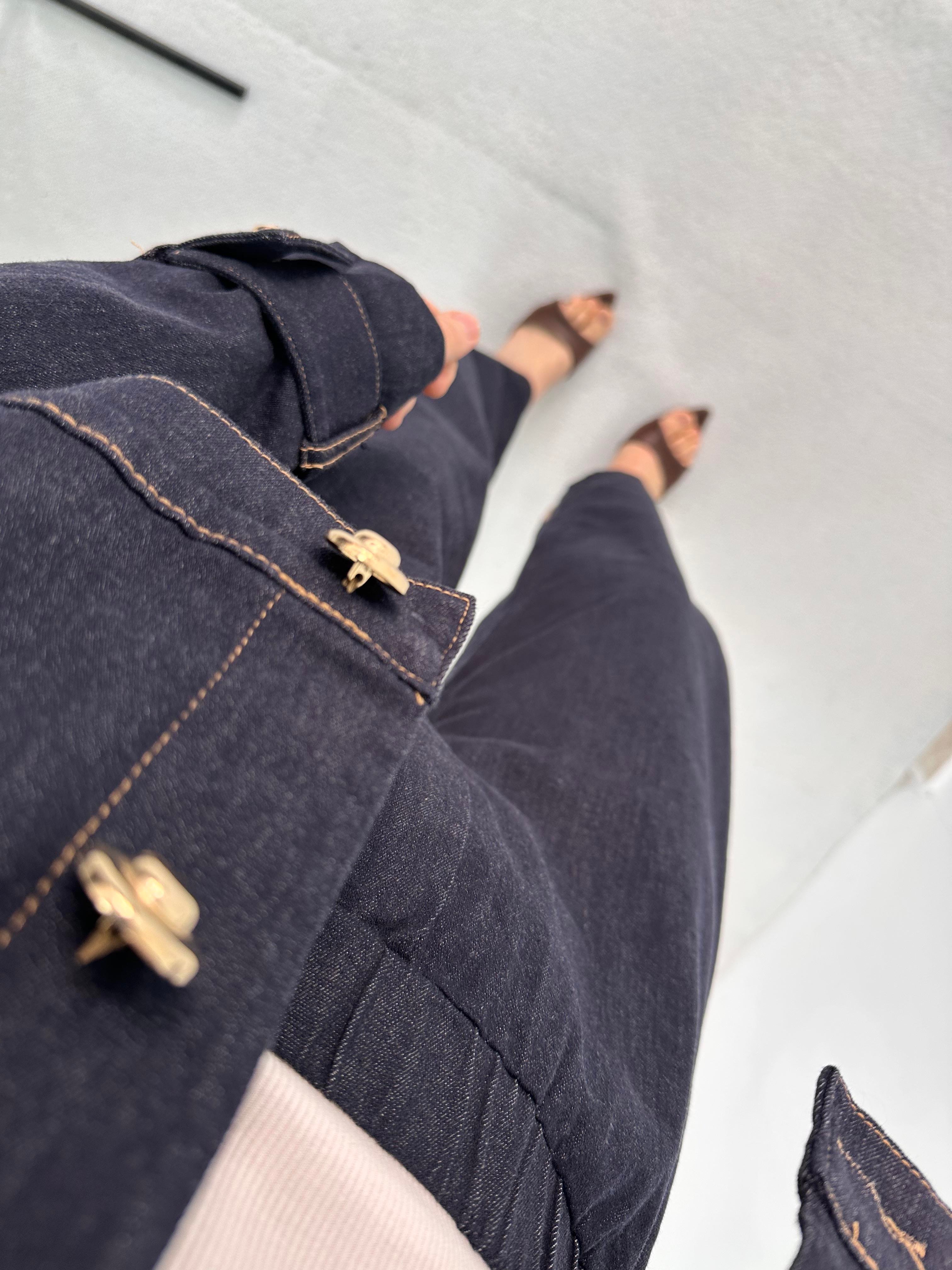 Düğme Detaylı Lacivert Kot Denim Ceket Pantolon Takım  