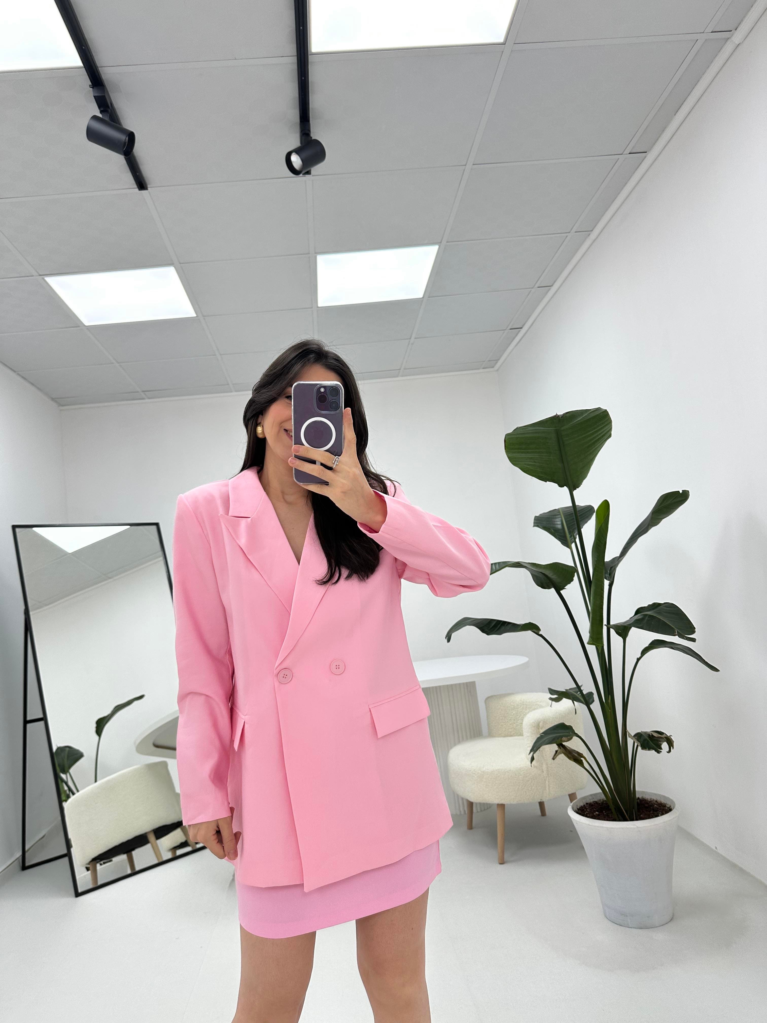 Düğmeli Blazer Pembe Ceket