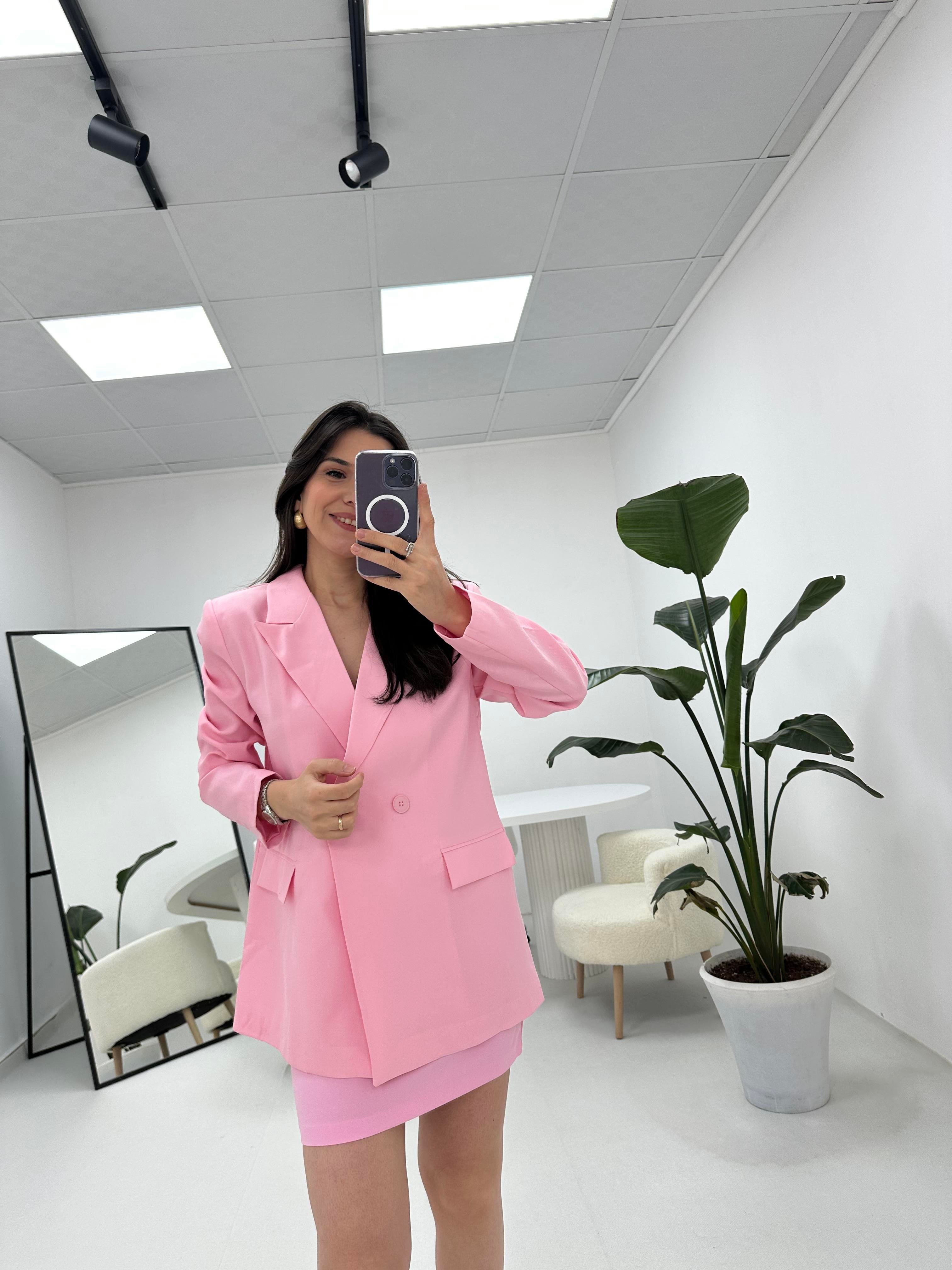 Düğmeli Blazer Pembe Ceket
