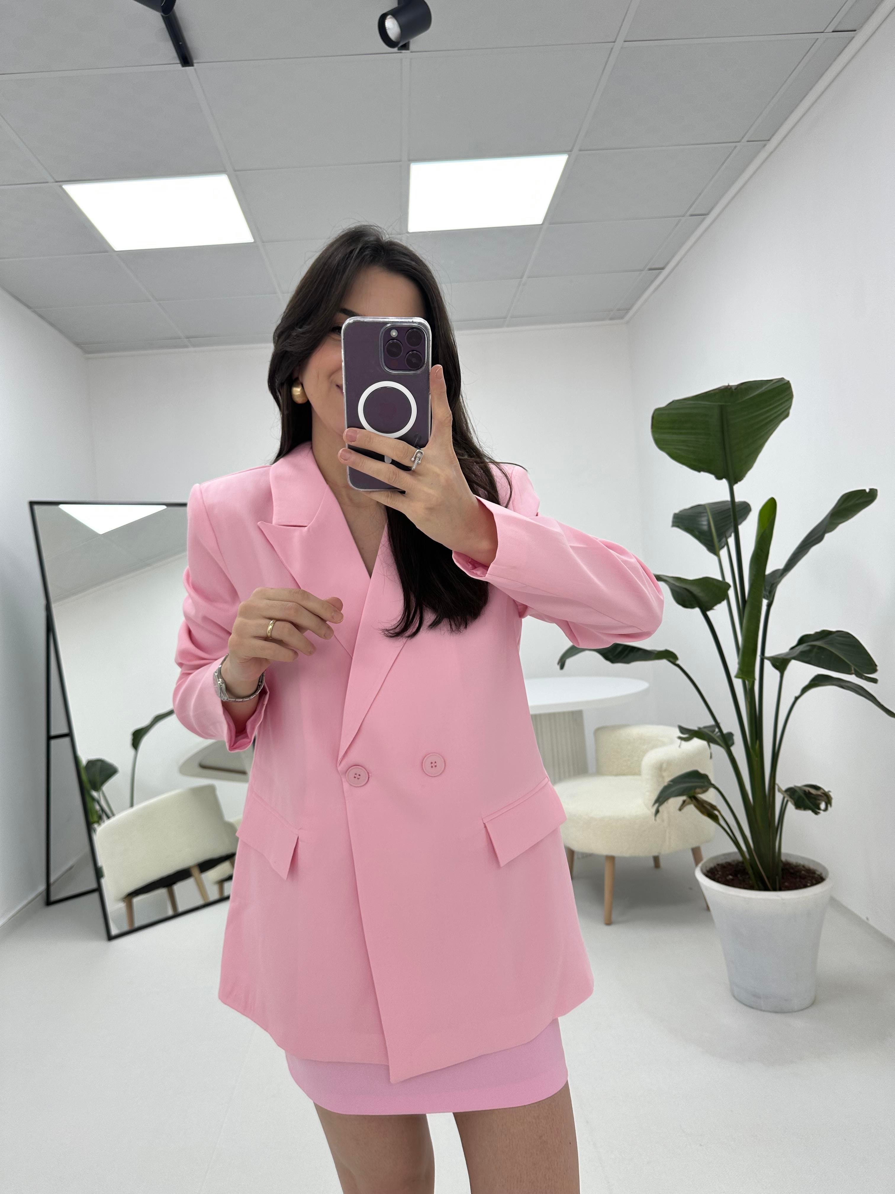 Düğmeli Blazer Pembe Ceket