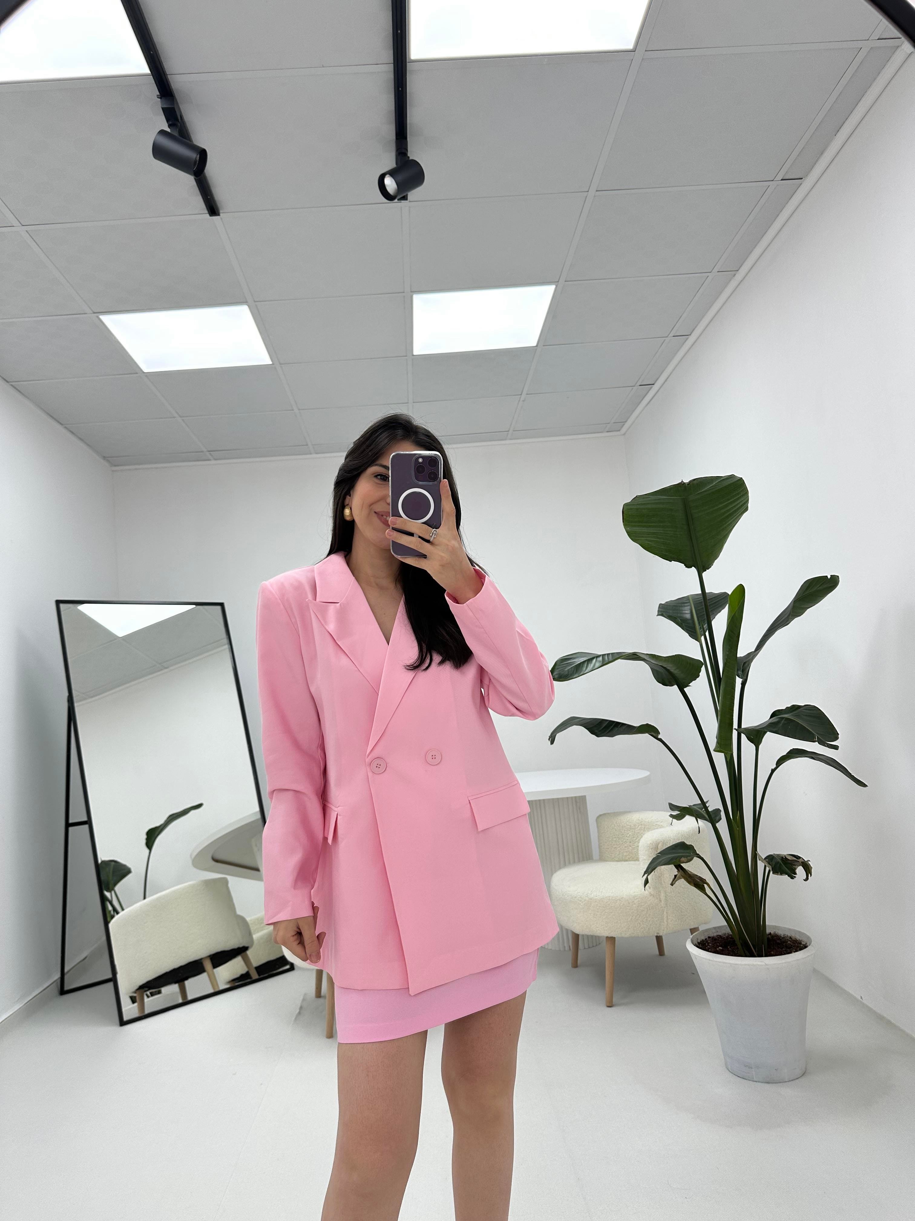 Düğmeli Blazer Pembe Ceket