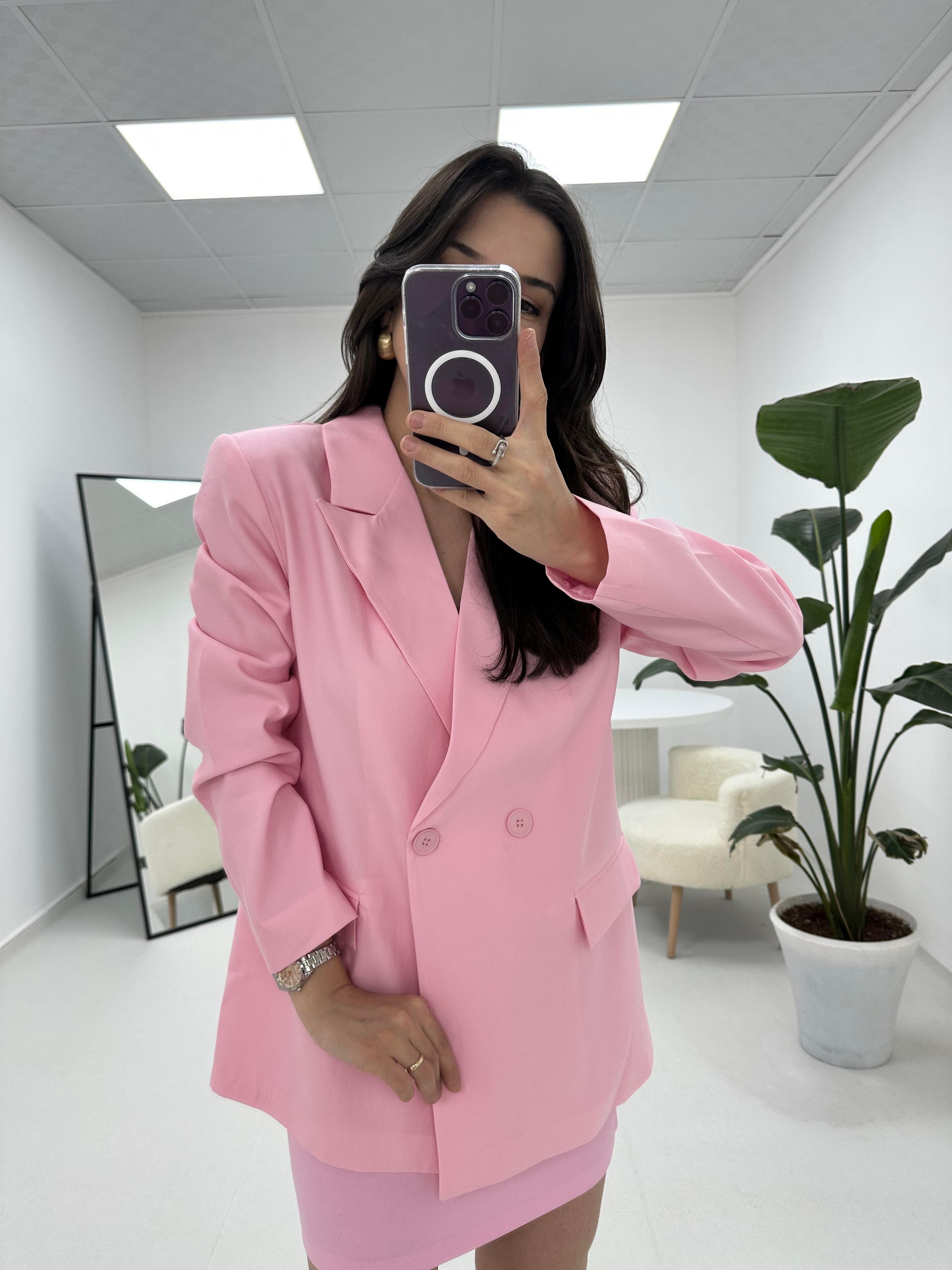 Düğmeli Blazer Pembe Ceket