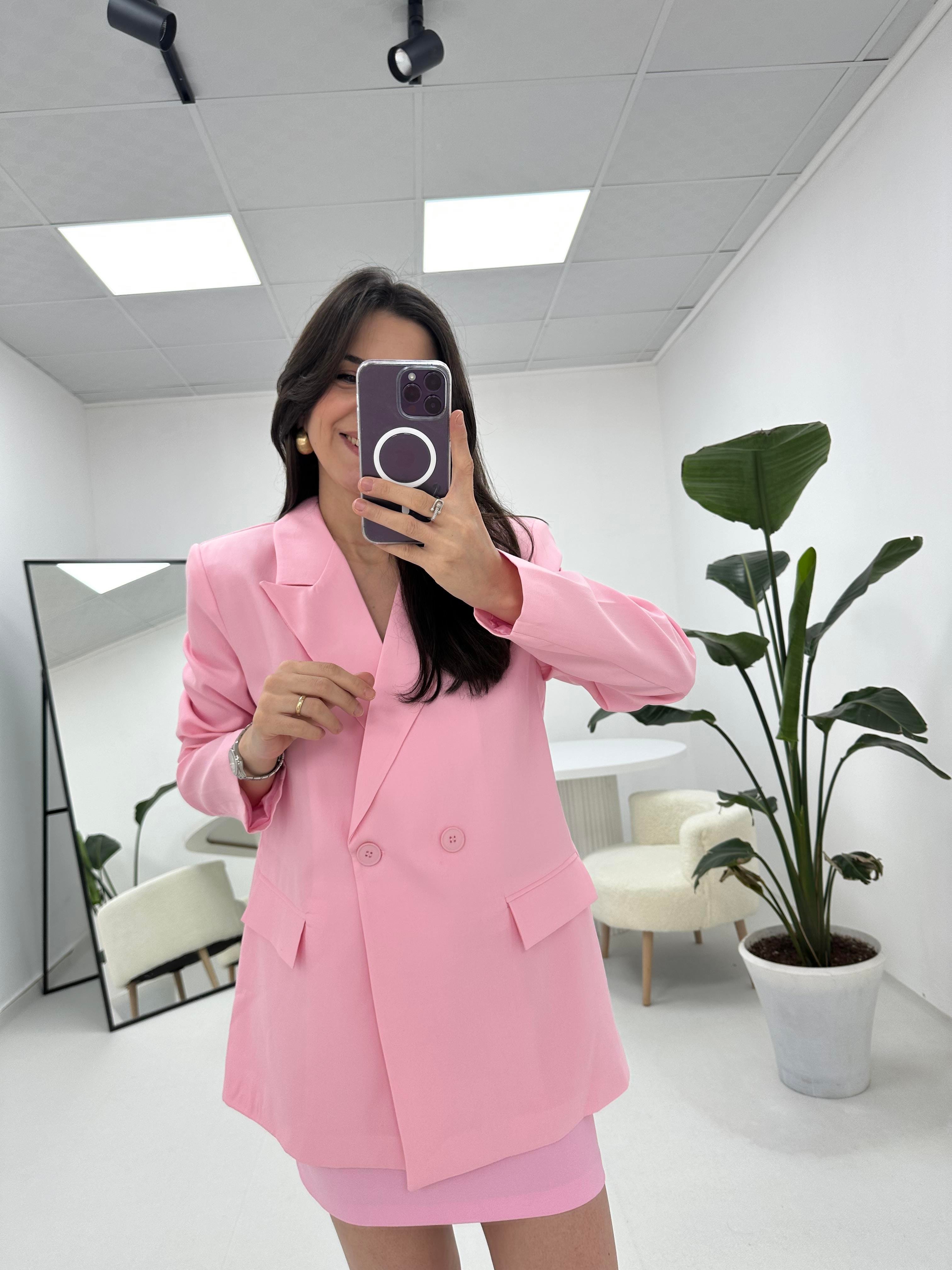 Düğmeli Blazer Pembe Ceket
