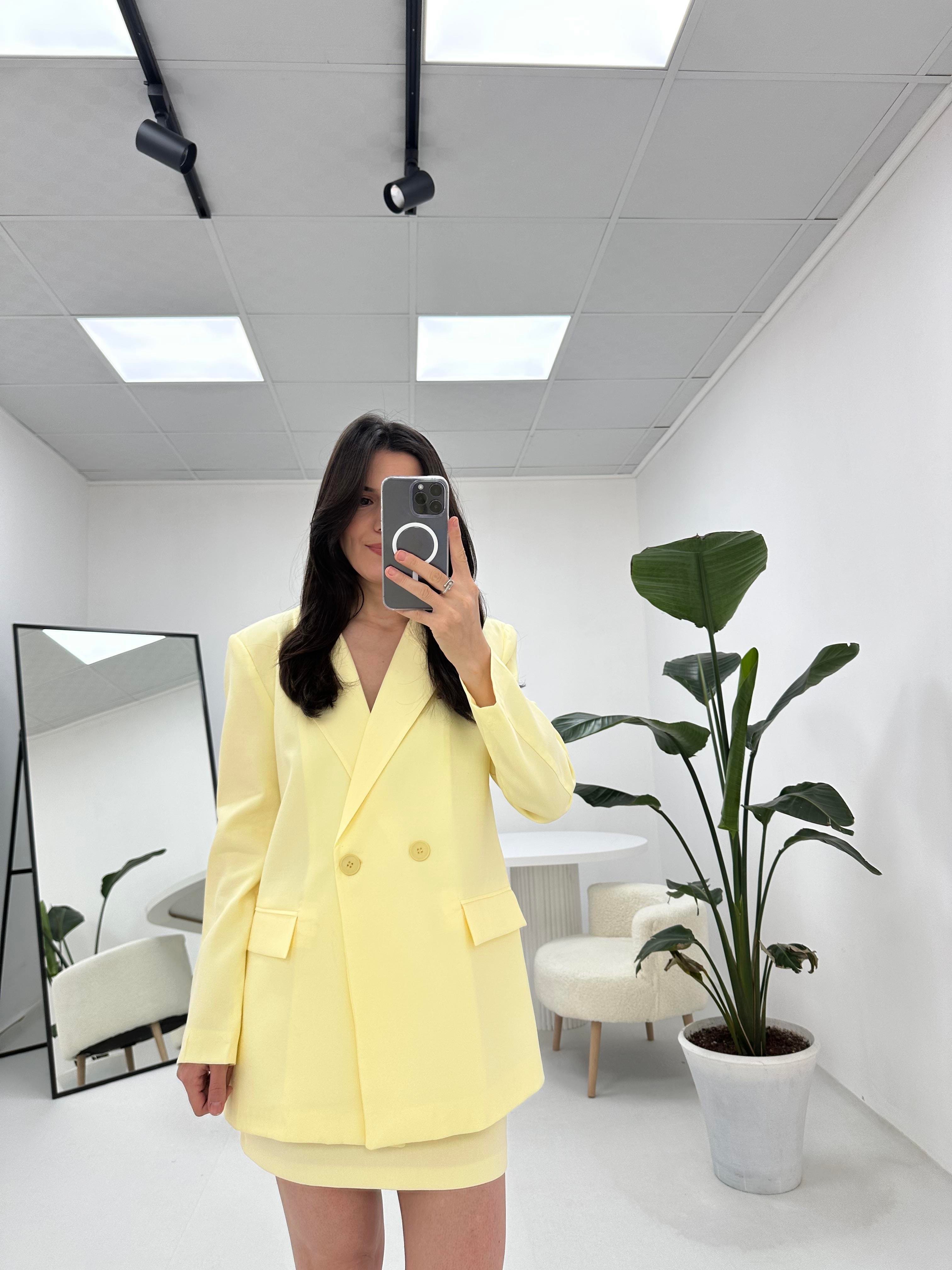 Düğmeli Blazer Sarı Ceket