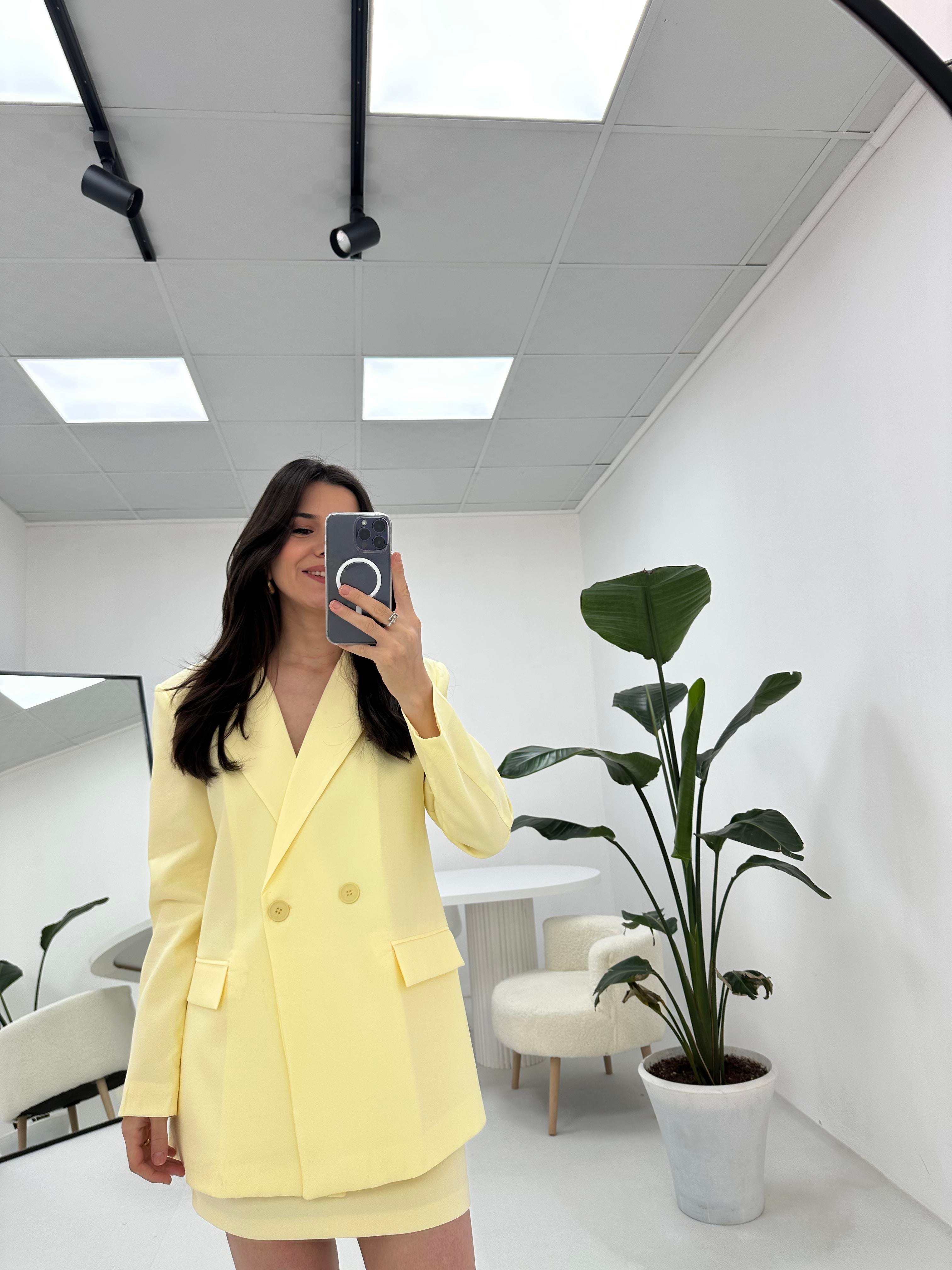 Düğmeli Blazer Sarı Ceket