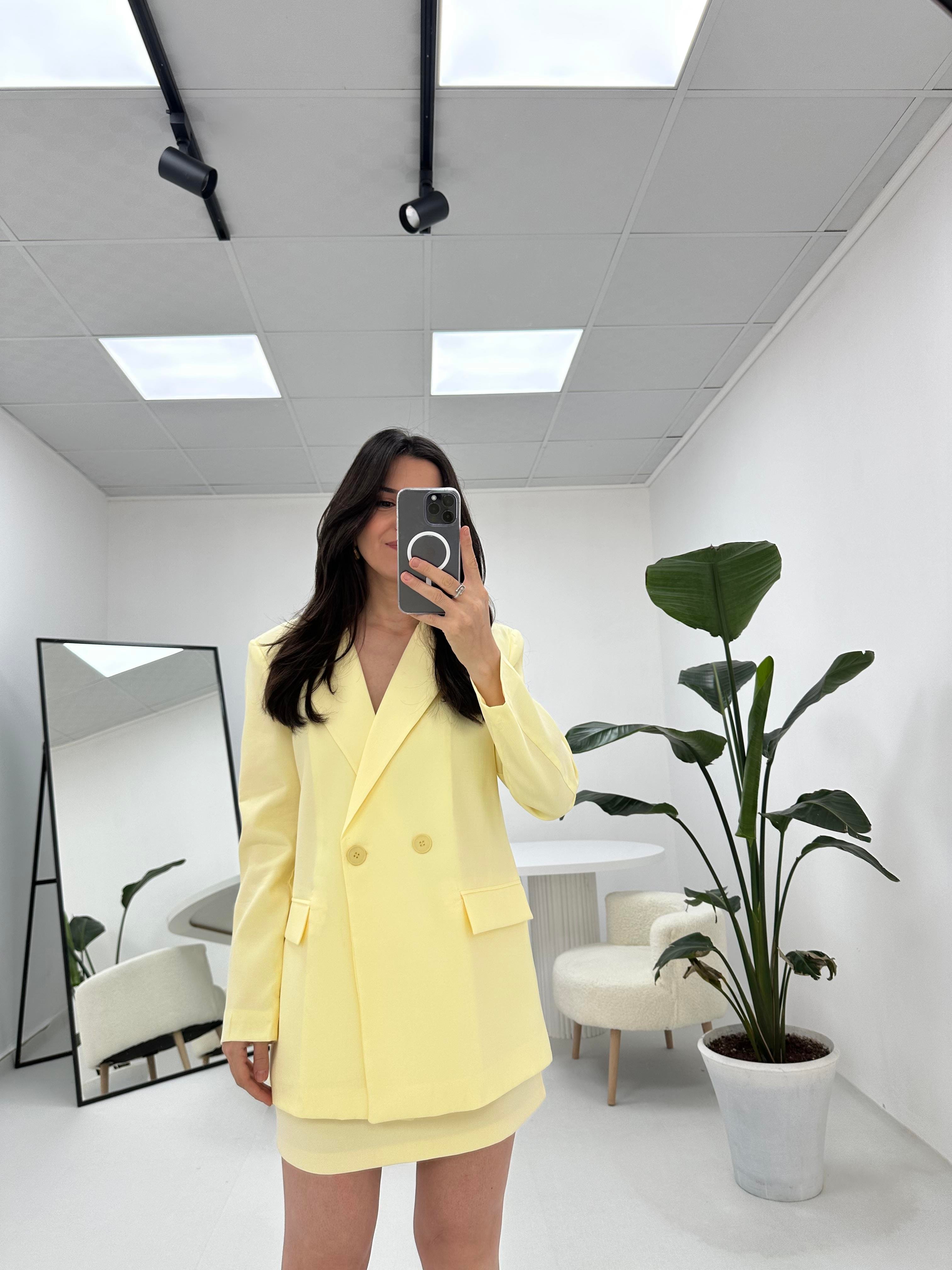 Düğmeli Blazer Sarı Ceket