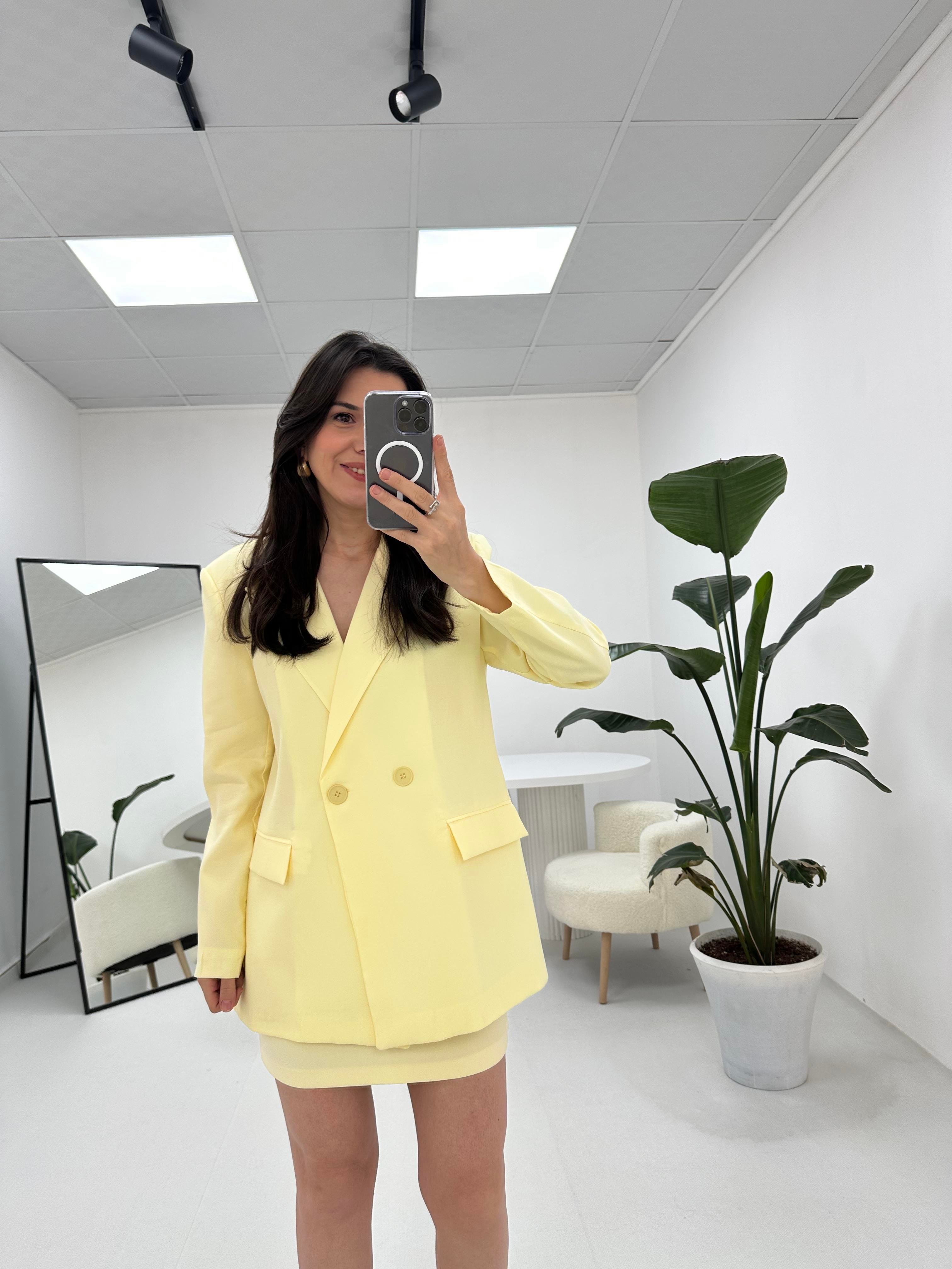 Düğmeli Blazer Sarı Ceket