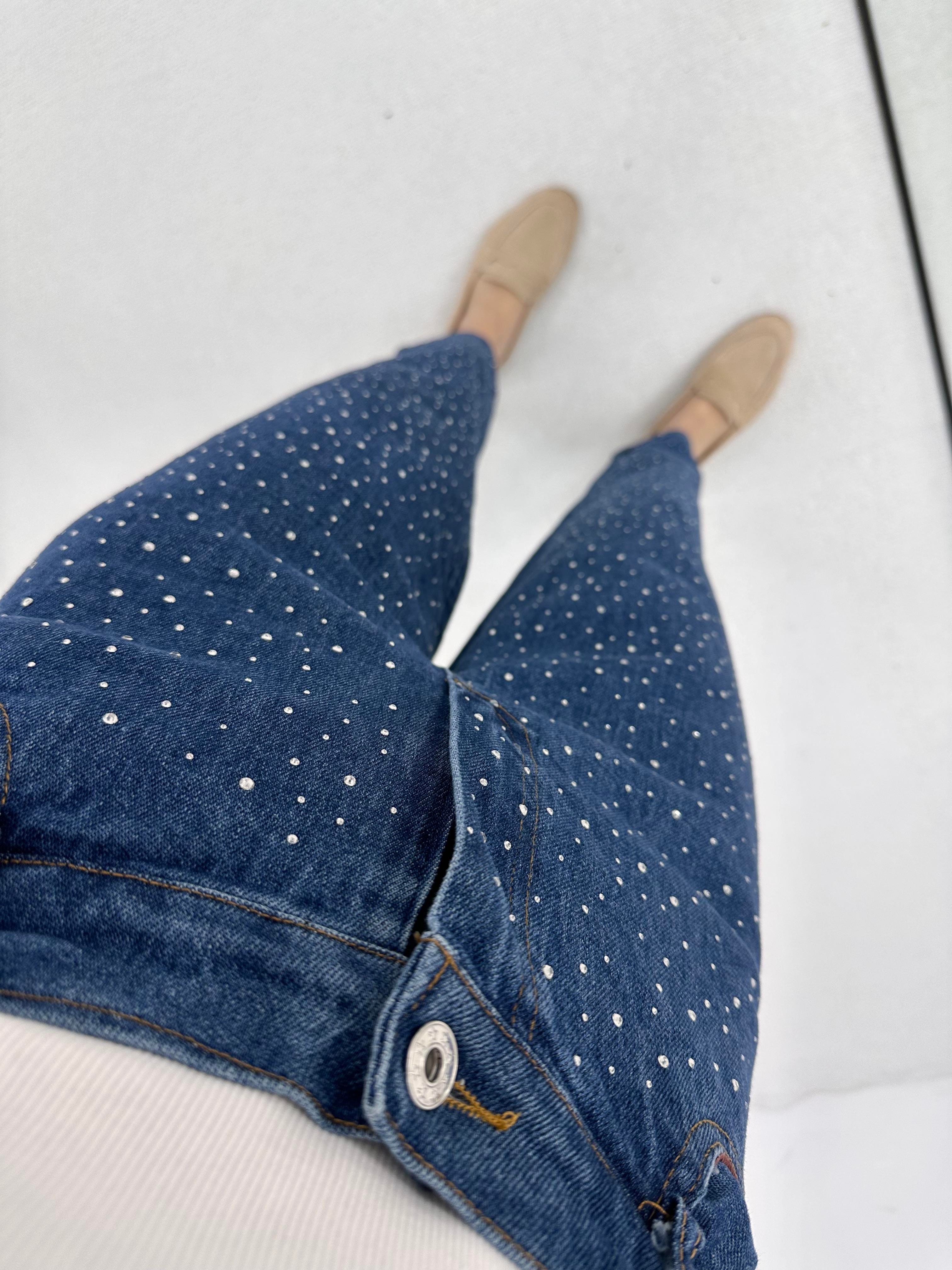 Full Taş Detaylı Denim Kot Mavi Takım 