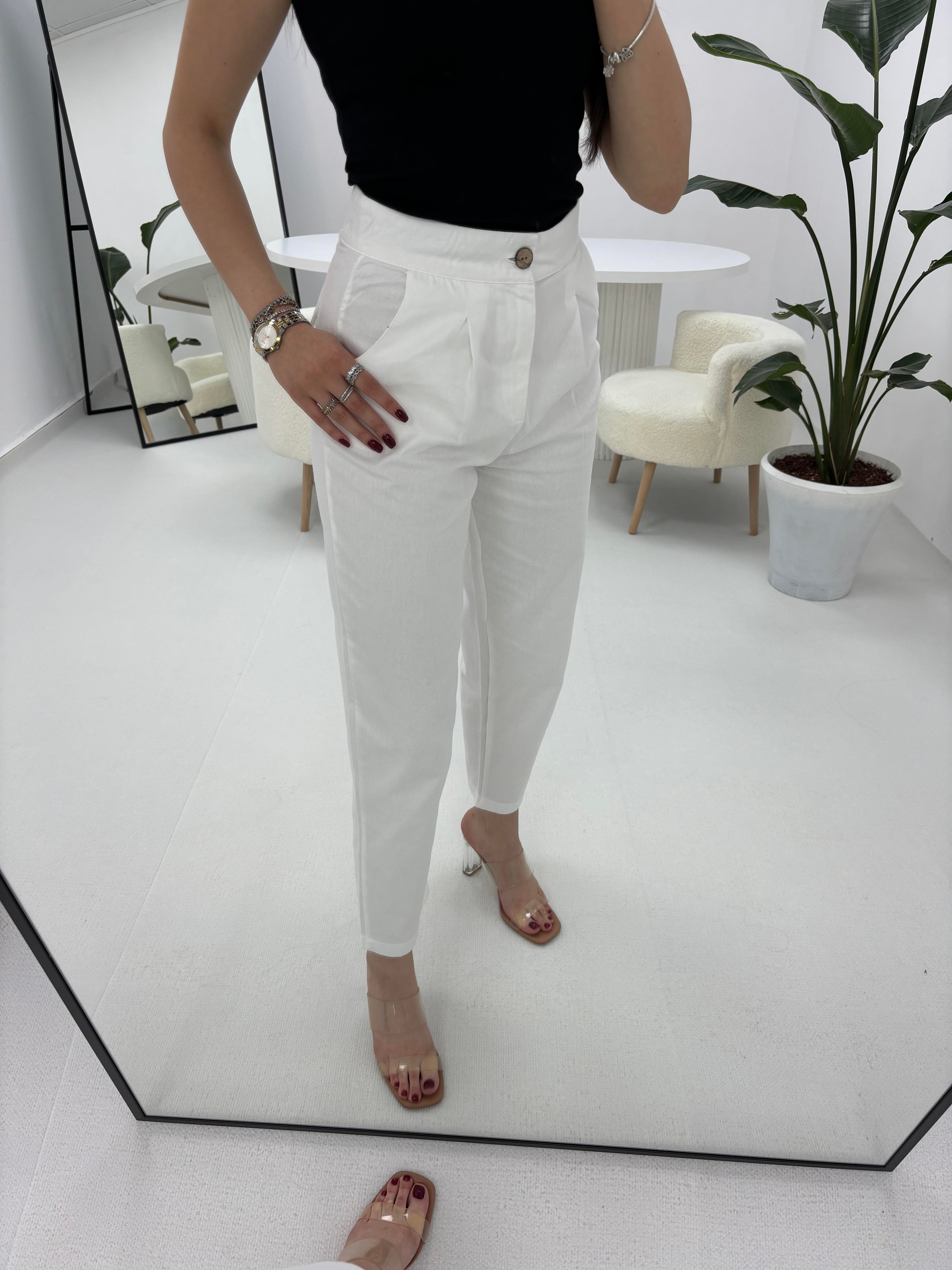 Gabardin Kumaş Havuç Model Beyaz Pantolon 