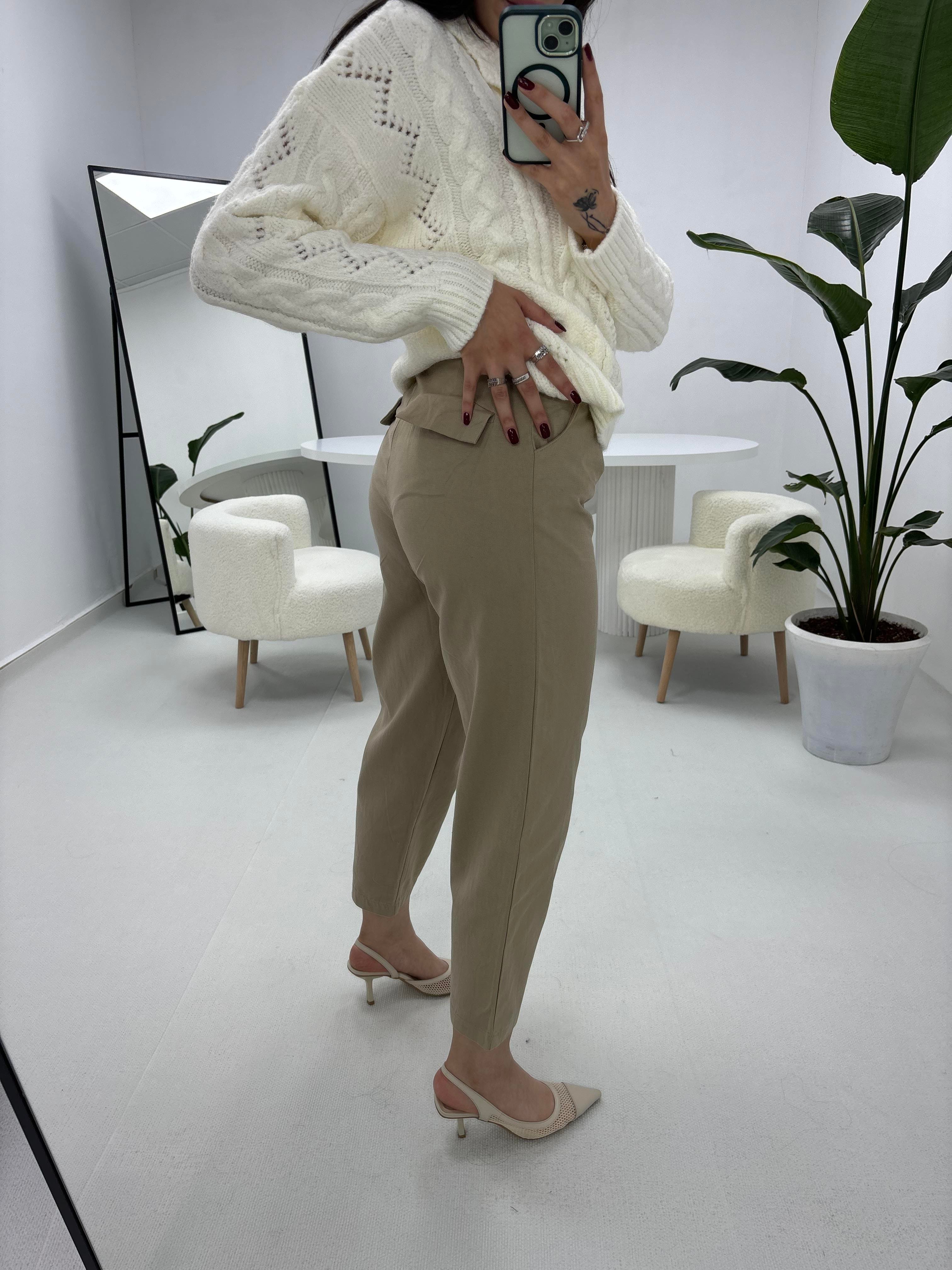 Gabardin Kumaş Havuç Model Vizon  Pantolon 