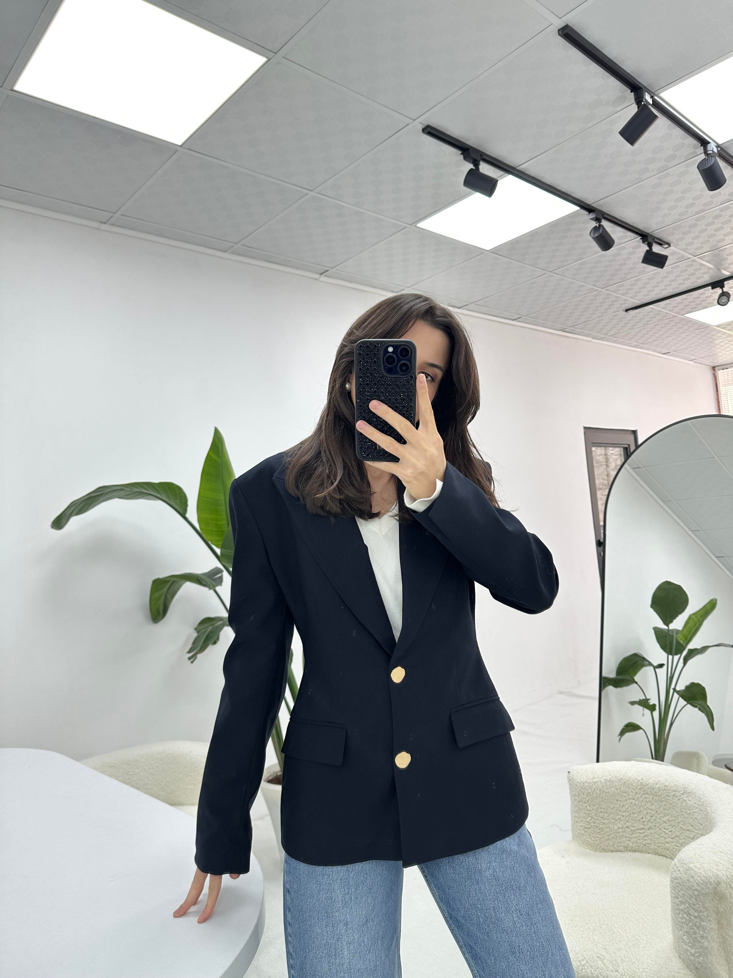 Gold Düğmeli Blazer Ceket