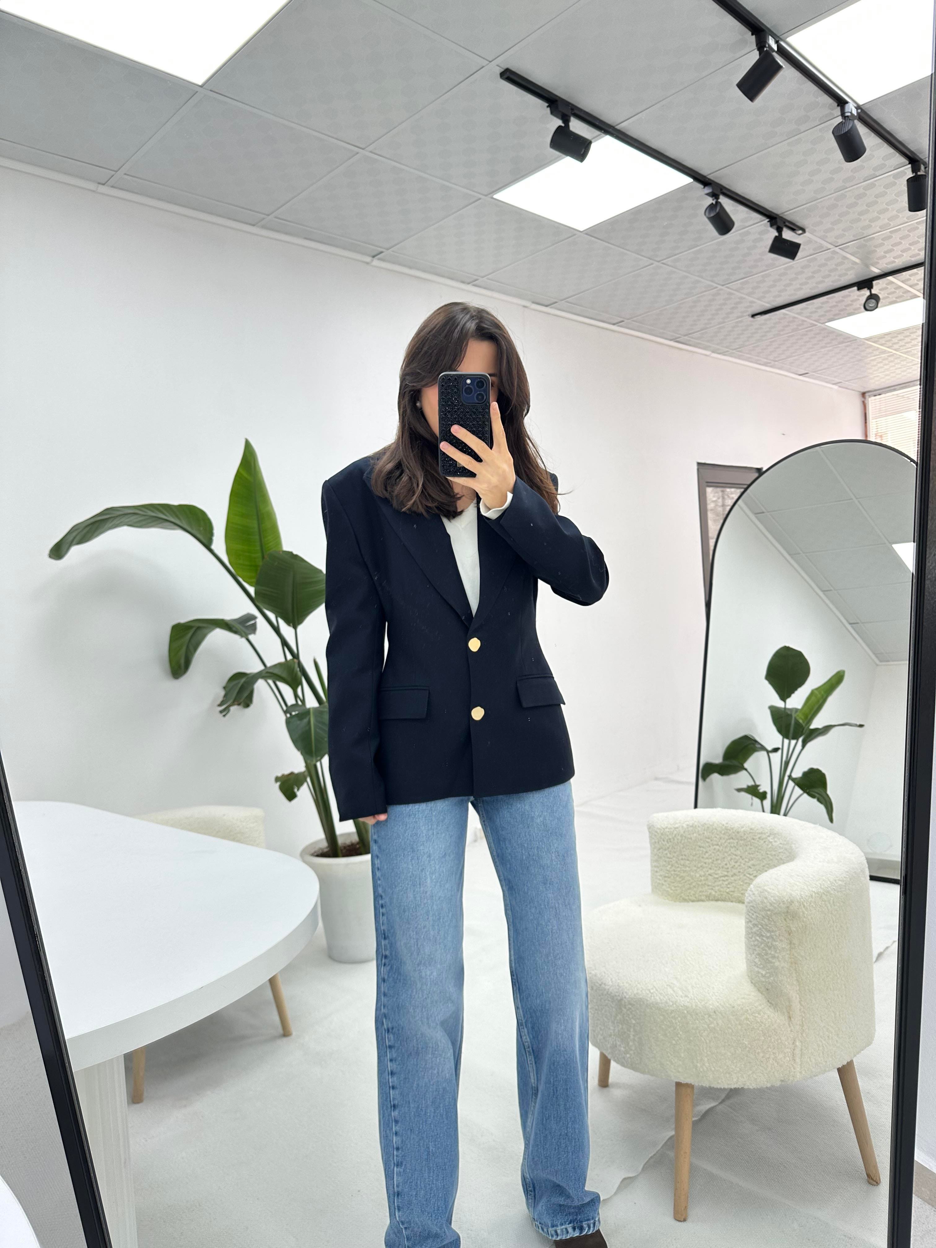 Gold Düğmeli Blazer Ceket
