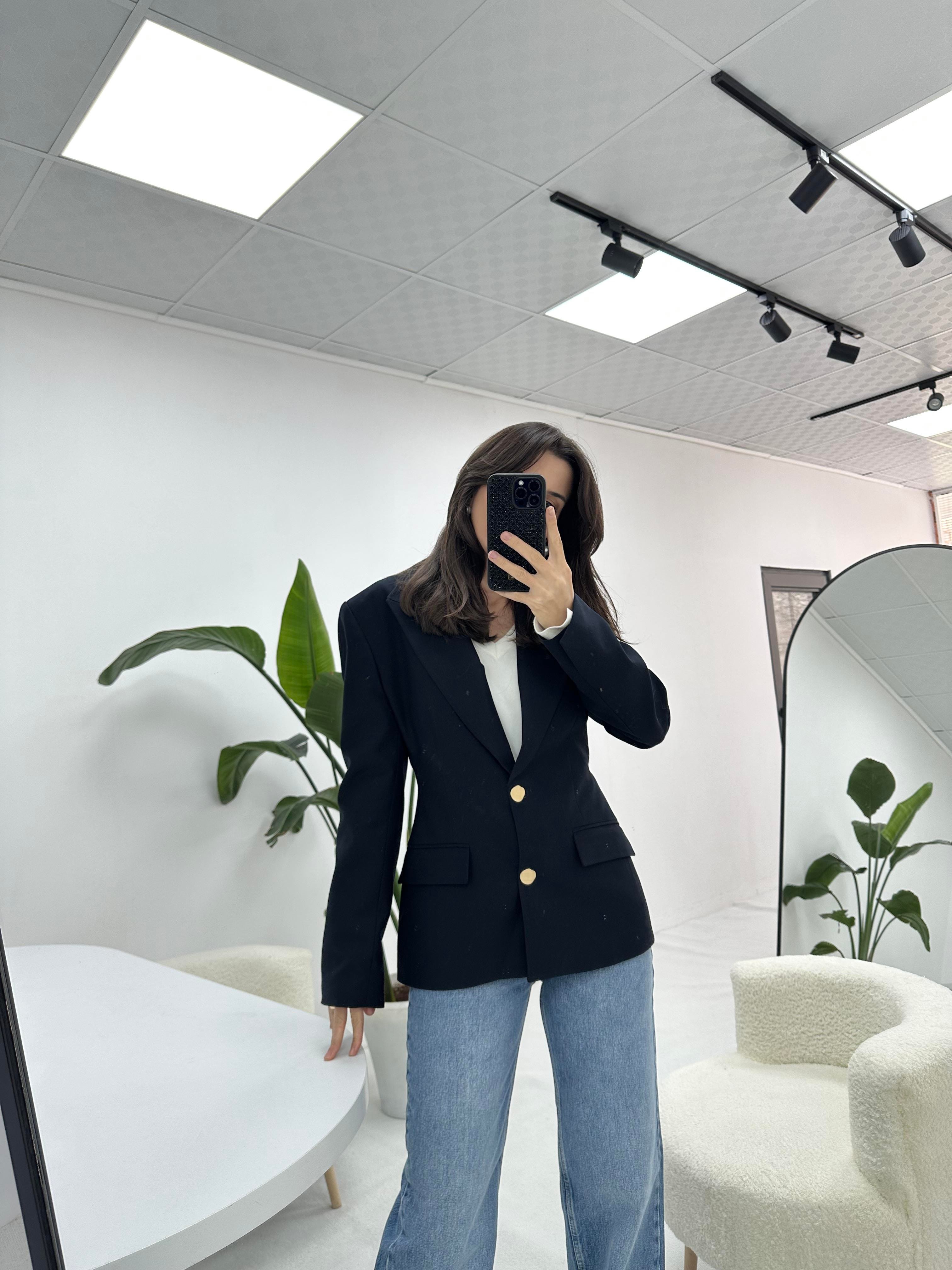 Gold Düğmeli Blazer Ceket