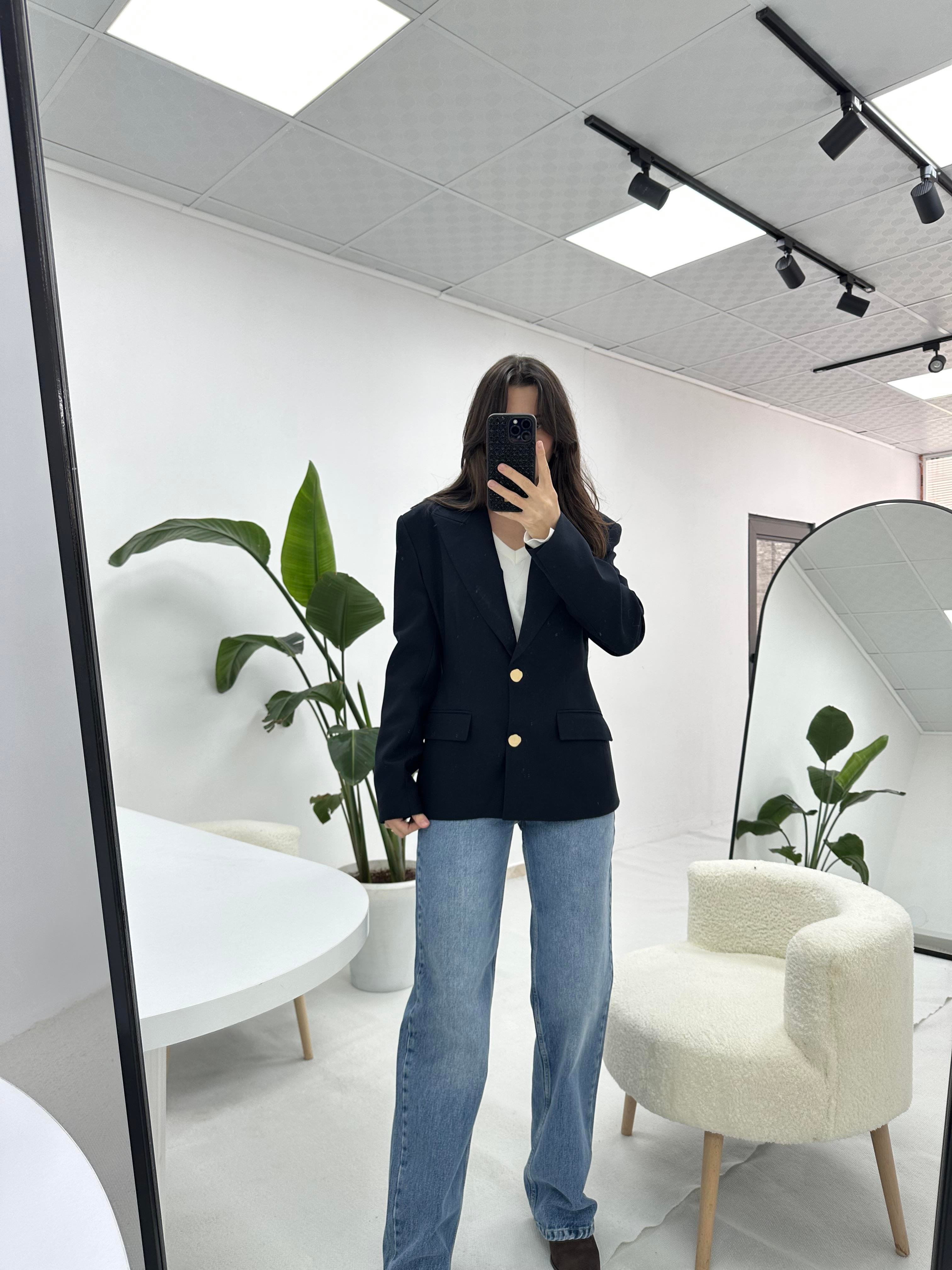 Gold Düğmeli Blazer Ceket