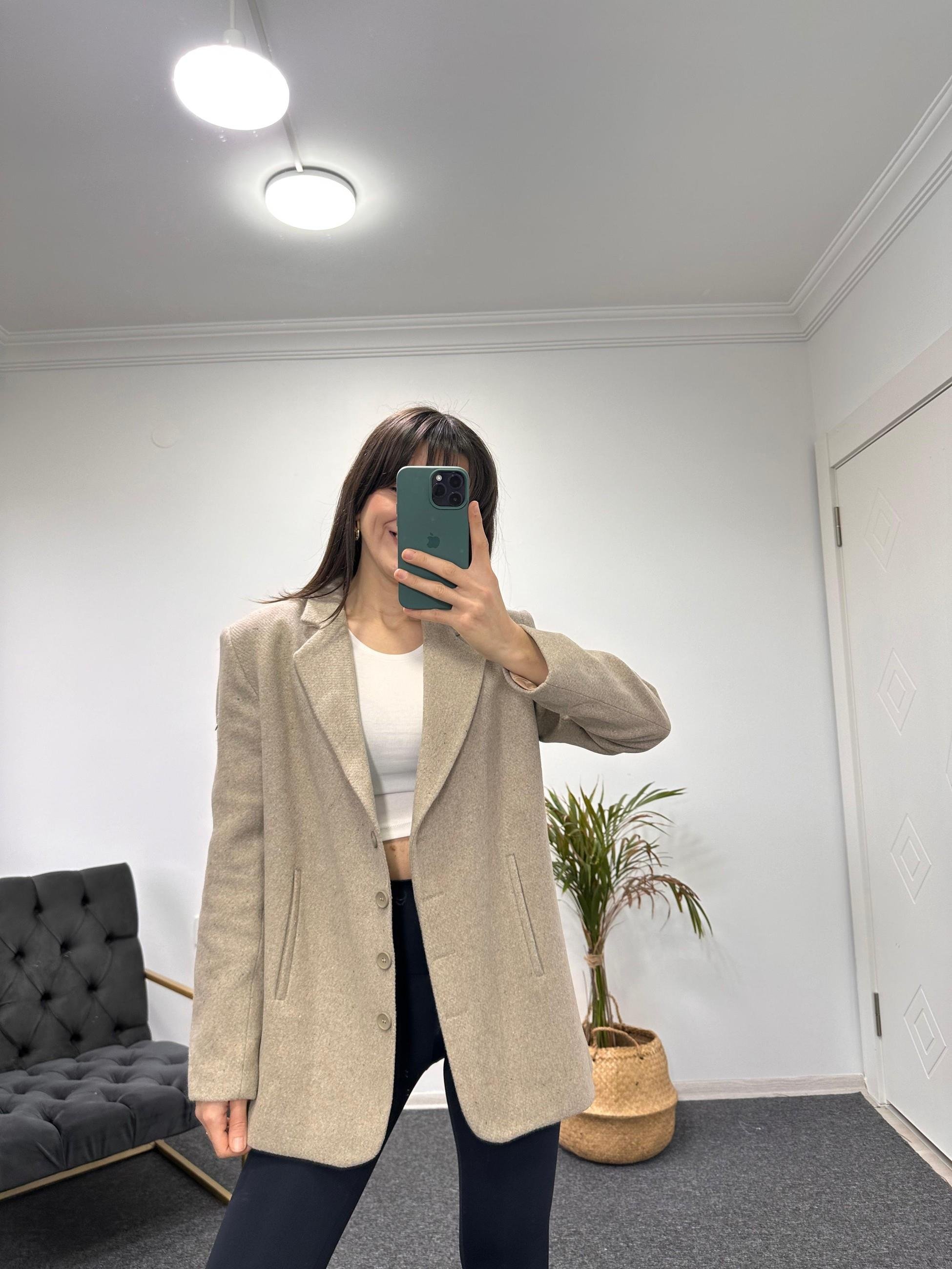 HAKİ KOLU FERMUARLI  KAŞE CEKET