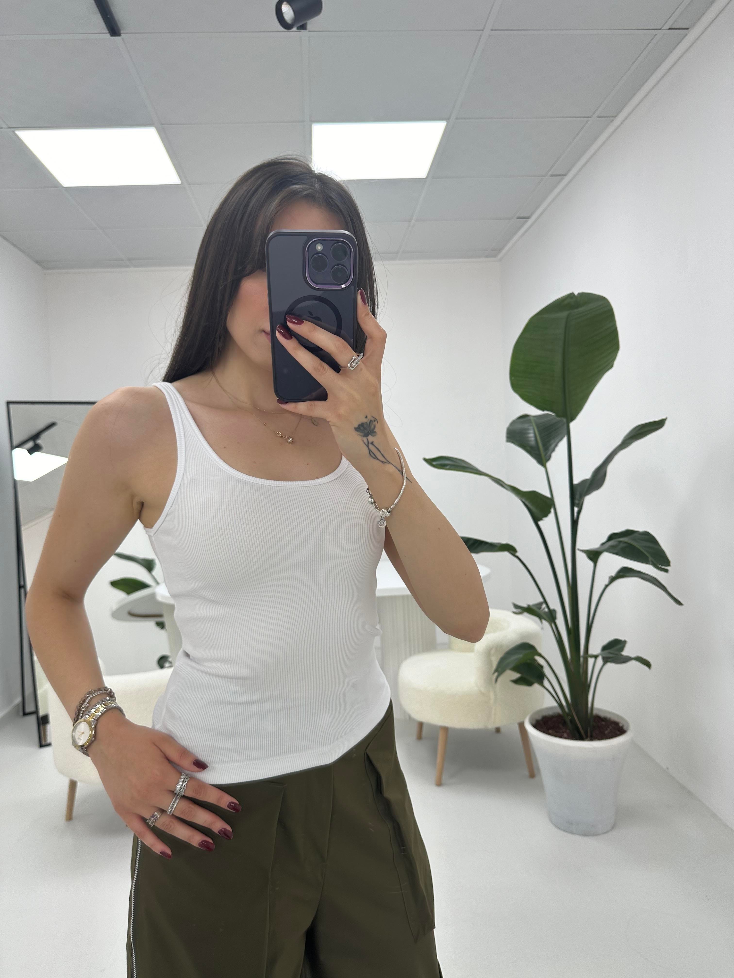 İnce Askılı Fitilli  Oval Yaka Beyaz   Atlet 