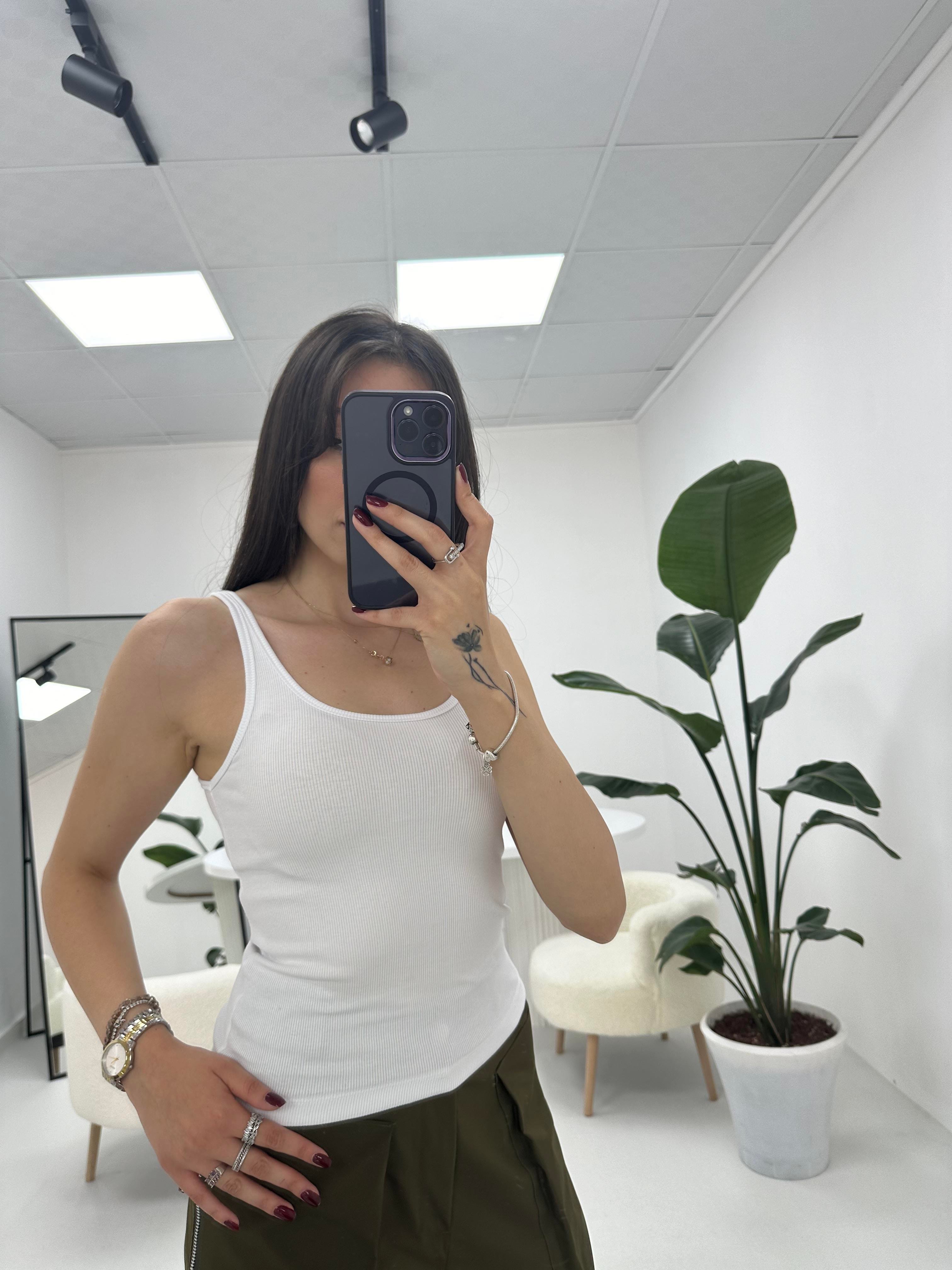 İnce Askılı Fitilli  Oval Yaka Beyaz   Atlet 