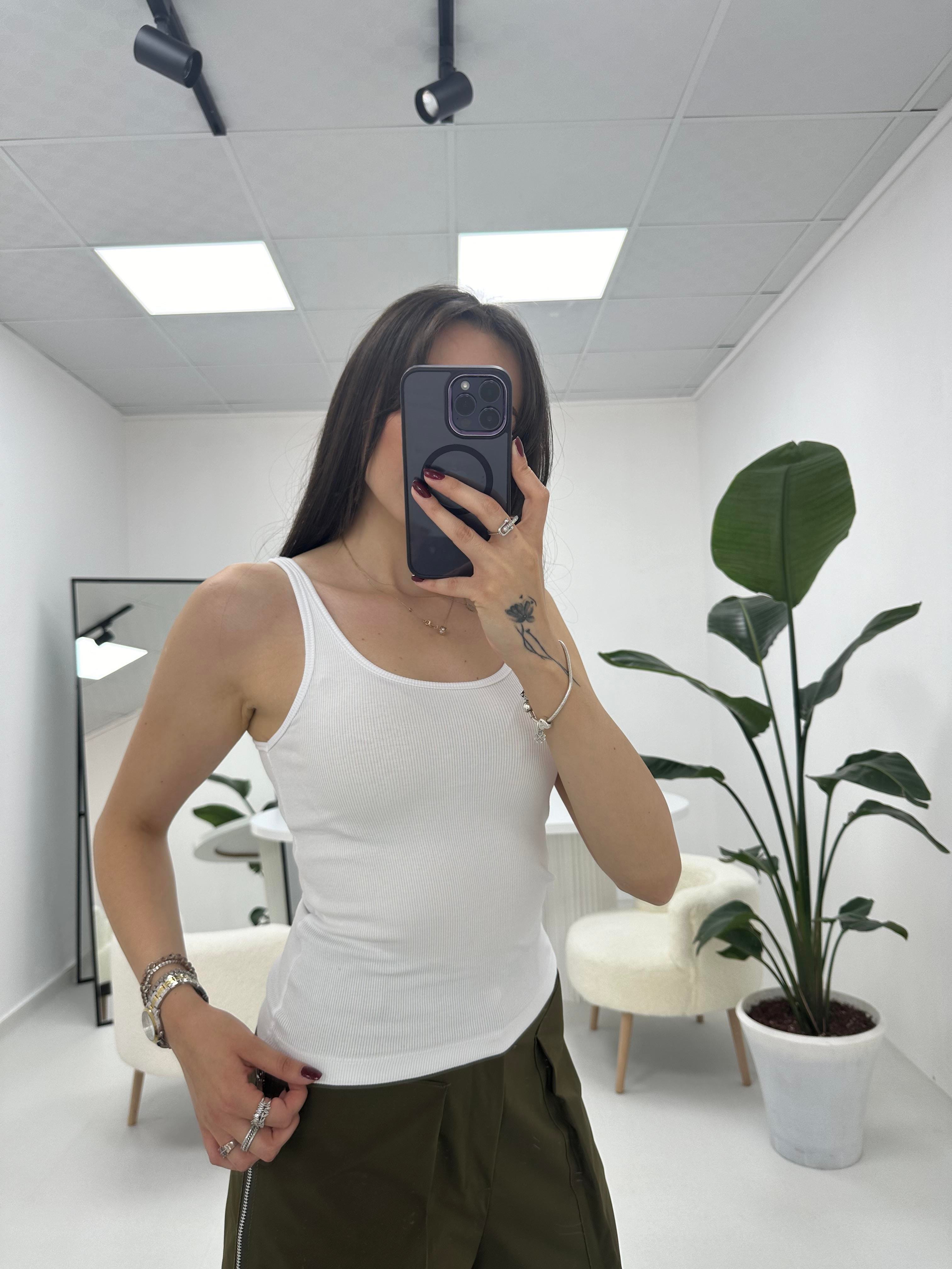 İnce Askılı Fitilli  Oval Yaka Beyaz   Atlet 