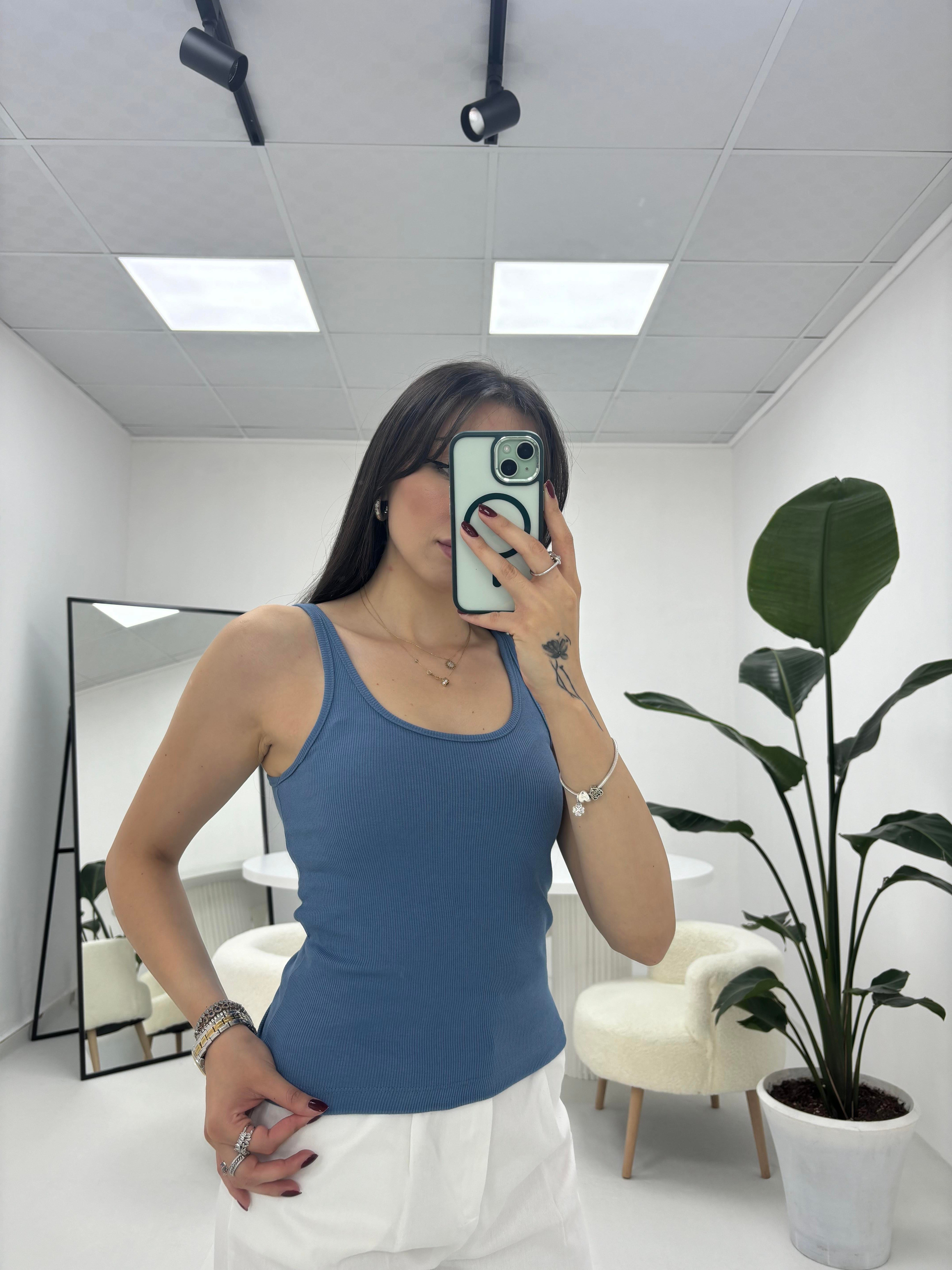 İnce Askılı Fitilli  Oval Yaka İndigo  Atlet 