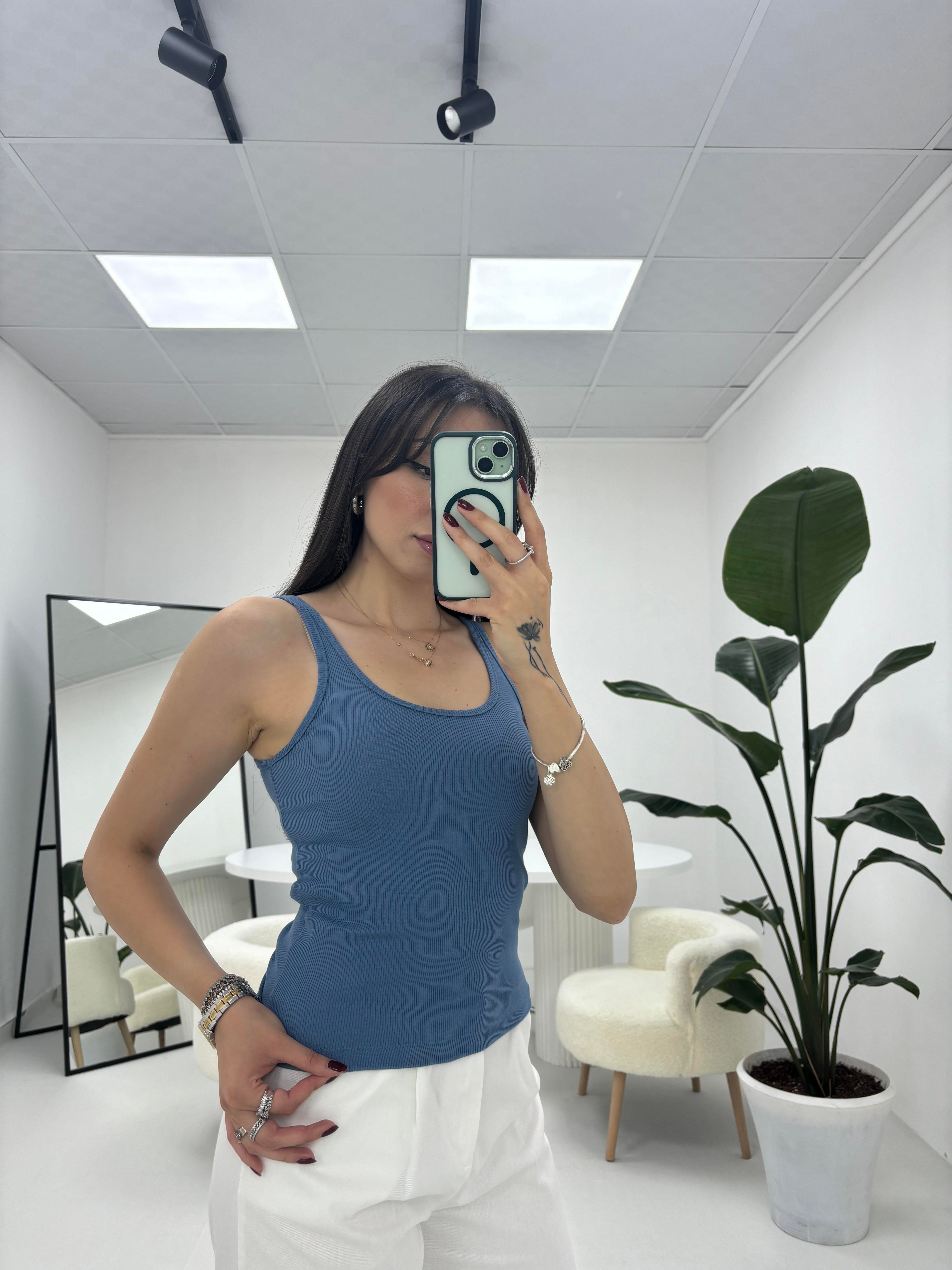 İnce Askılı Fitilli  Oval Yaka İndigo  Atlet 