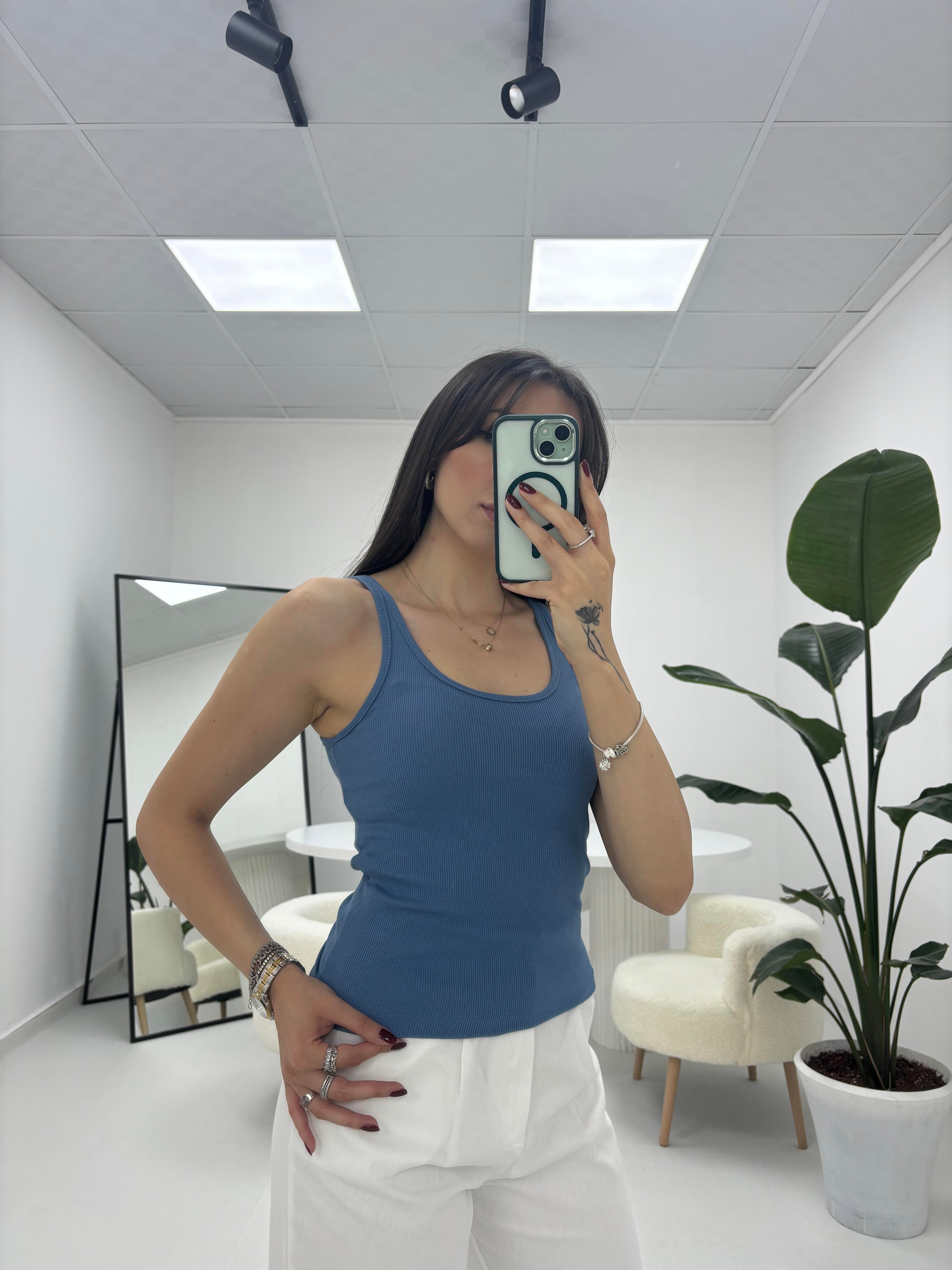 İnce Askılı Fitilli  Oval Yaka İndigo  Atlet 