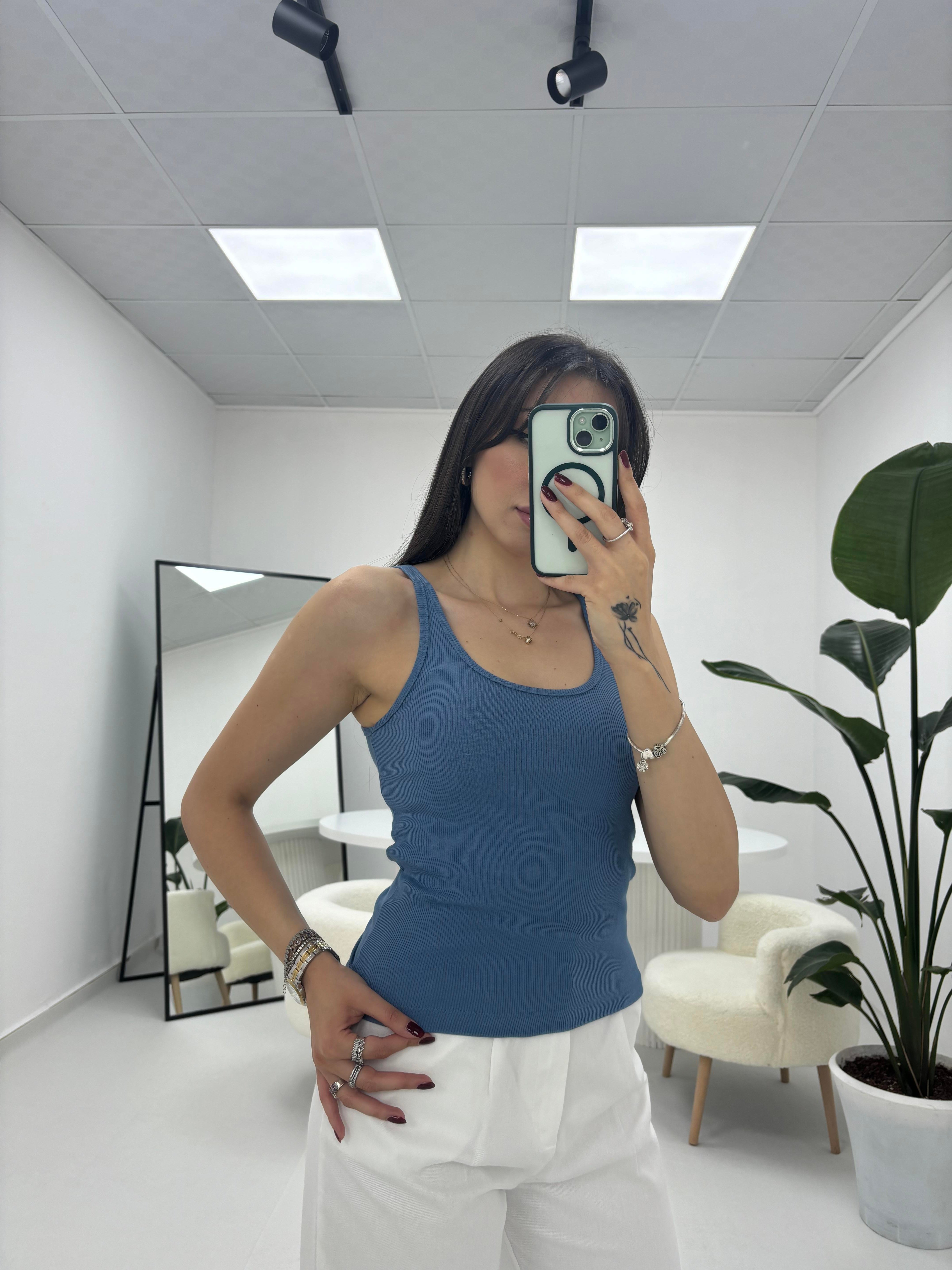 İnce Askılı Fitilli  Oval Yaka İndigo  Atlet 
