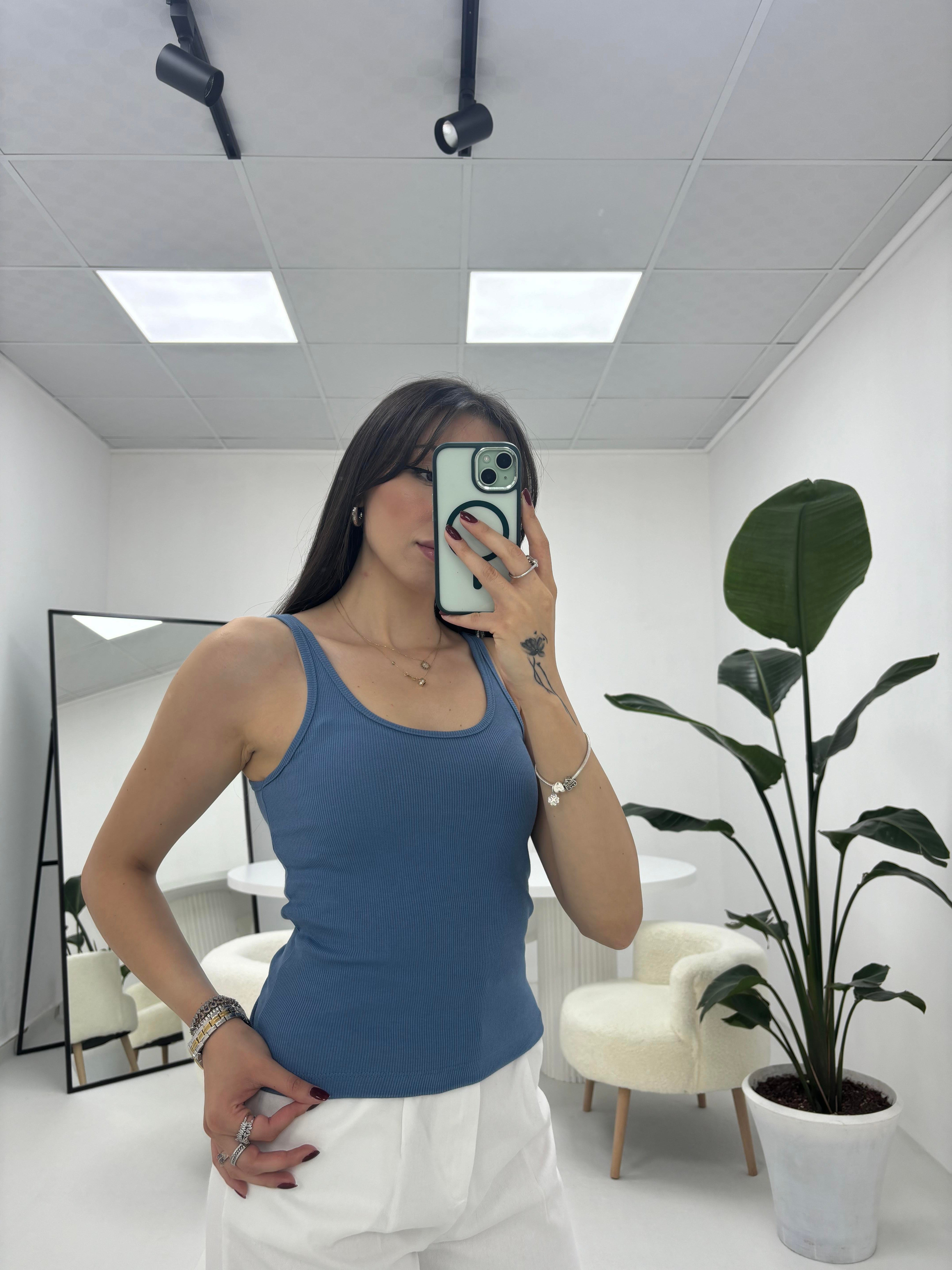 İnce Askılı Fitilli  Oval Yaka İndigo  Atlet 