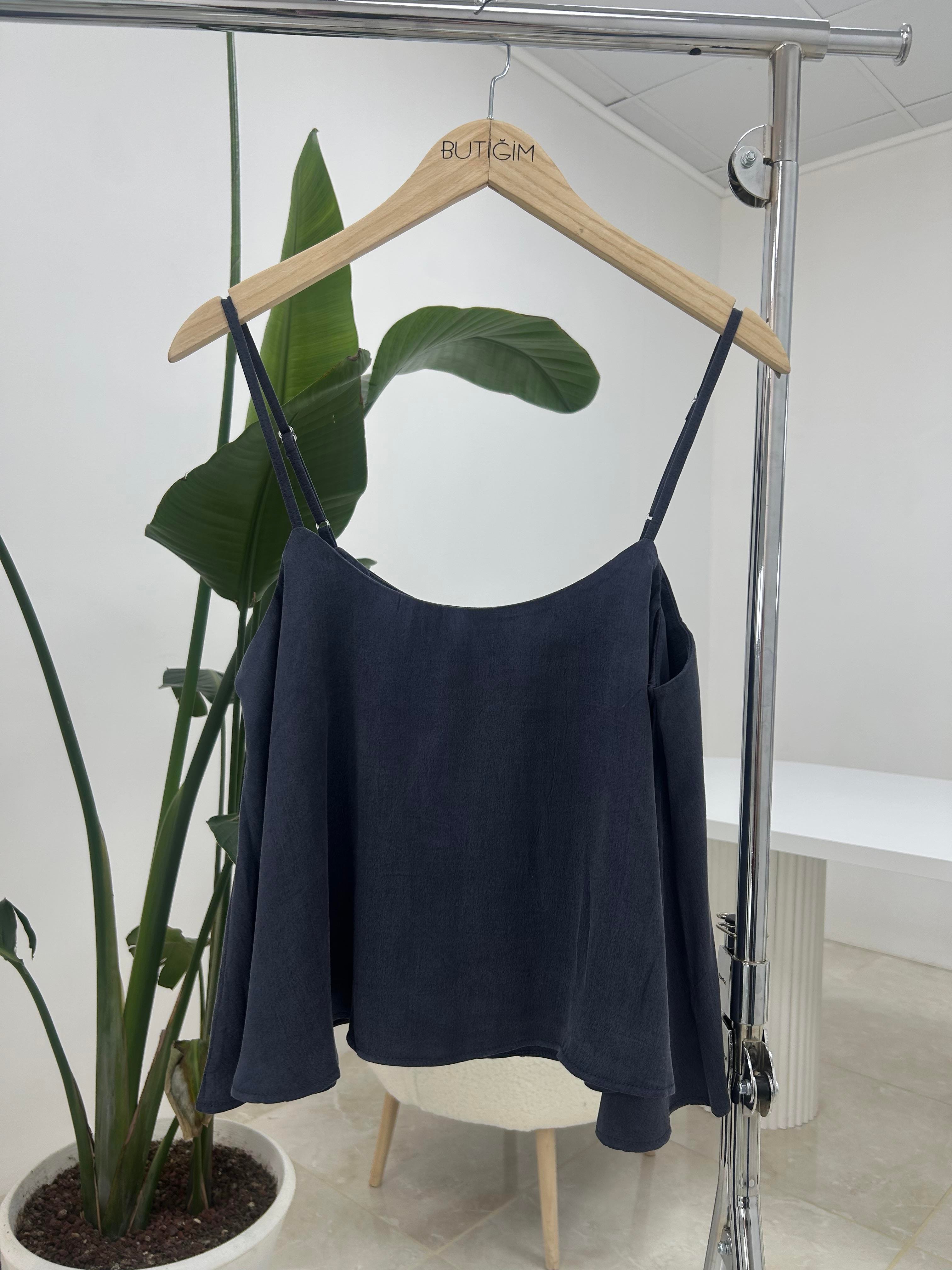 İnce Askılı İndigo  Bluz Pantolon Takım 