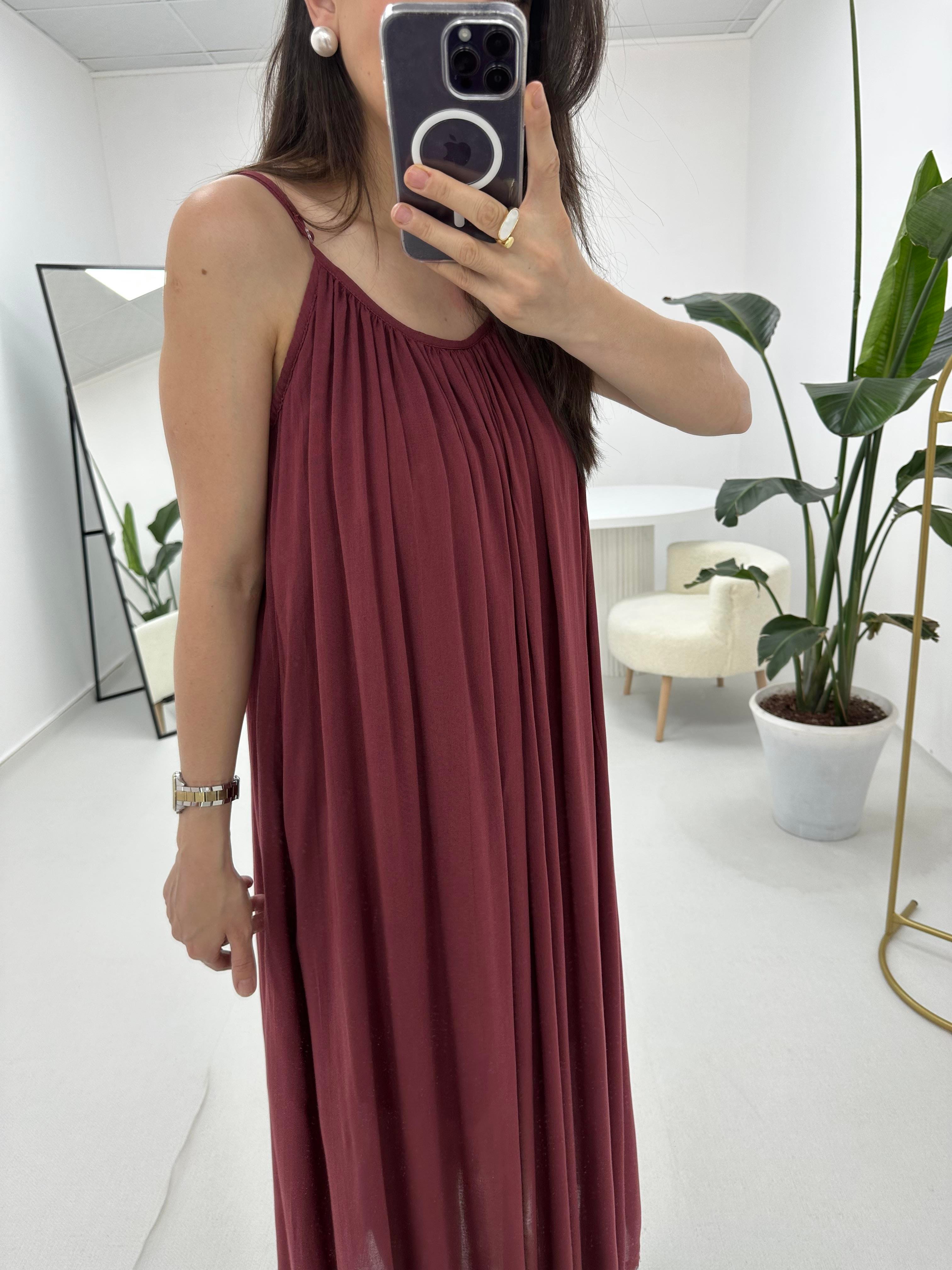 İp Askılı Bordo Elbise