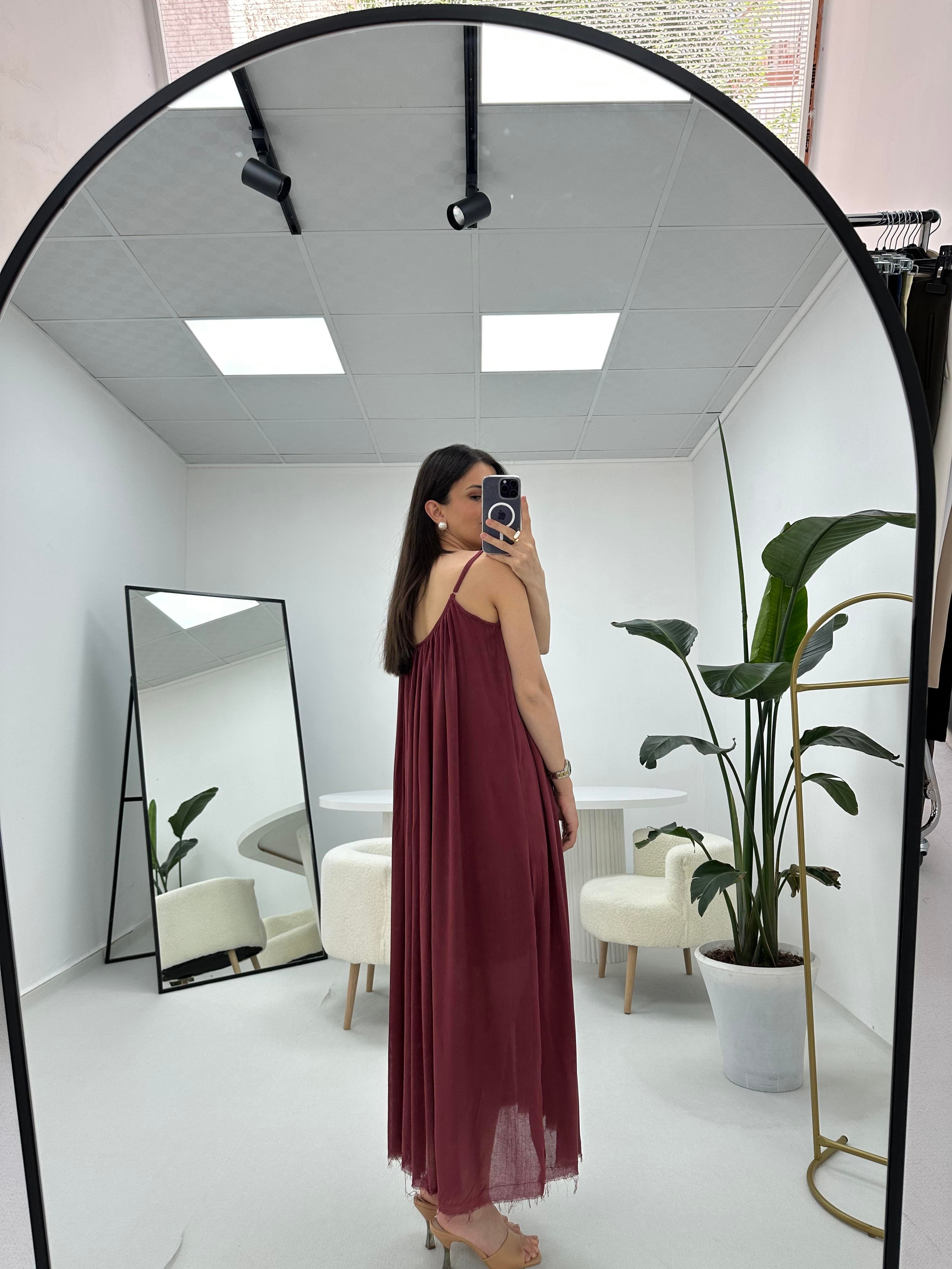 İp Askılı Bordo Elbise